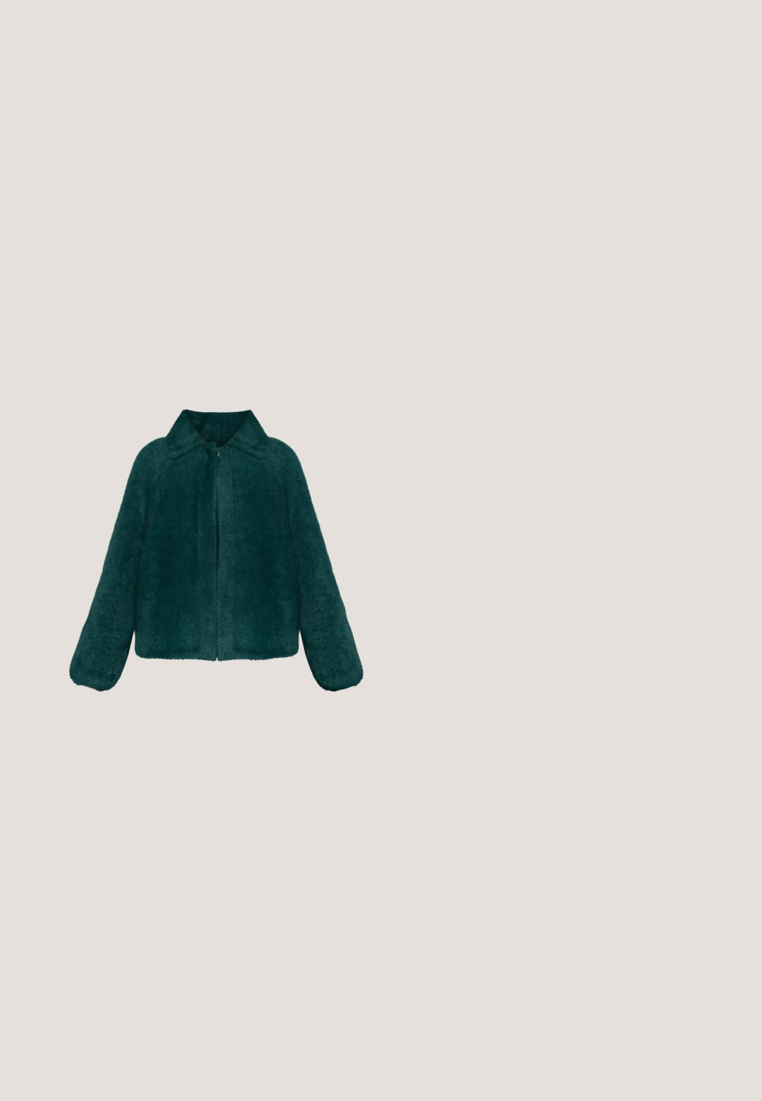 Veste duveteuse vert foncé avec manches longues et col large, présentée à plat sur fond blanc.; Robe plissée verte avec de longues manches ballons et un col rond. Le tissu est léger et transparent, avec une silhouette fluide.; Chaussure à plateforme en velours vert avec des clous décoratifs rouges et argentés, des brides en perles, une bordure dorée, une broderie et un talon bloc avec des perles pendantes et un charme "B".; Lunettes de soleil oversize vertes avec des verres foncés, de forme rectangulaire, finition brillante, accents en matériel doré et éléments décoratifs sur les branches.; Pochette en cuir vert avec une texture tissée, bandoulière en chaîne dorée et fermeture à clip. Forme rectangulaire avec une finition lisse.; Ceinture en tissu satin vert, nouée en un nœud lâche avec une texture large et lisse sur fond blanc.