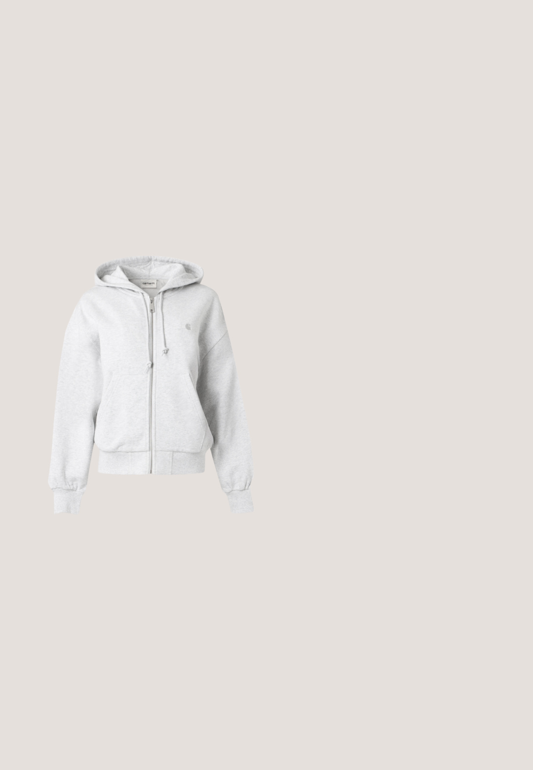 Sweat à capuche gris clair zippé avec cordon, poches avant, poignets et ourlet côtelés, et petit logo sur la poitrine.; T-shirt blanc à manches courtes et col en V avec petit logo brodé sur la poitrine gauche et étiquette de marque GANT à l'intérieur du col.; Gap Tall HERITAGE - Pantalon de survêtement - light heather grey; Baskets en daim bleu clair avec des lacets blancs et un talon beige, présentant des rayures latérales contrastantes et une semelle en caoutchouc, assorties à un pantalon en velours côtelé blanc.; Sac fourre-tout en tissu matelassé bleu avec deux poignées, de forme rectangulaire large, doté d'une poche avant et d'un détail logo sur le côté.; Une paire de boucles d'oreilles en argent avec de subtils détails gravés, placées sur un fond blanc uni.