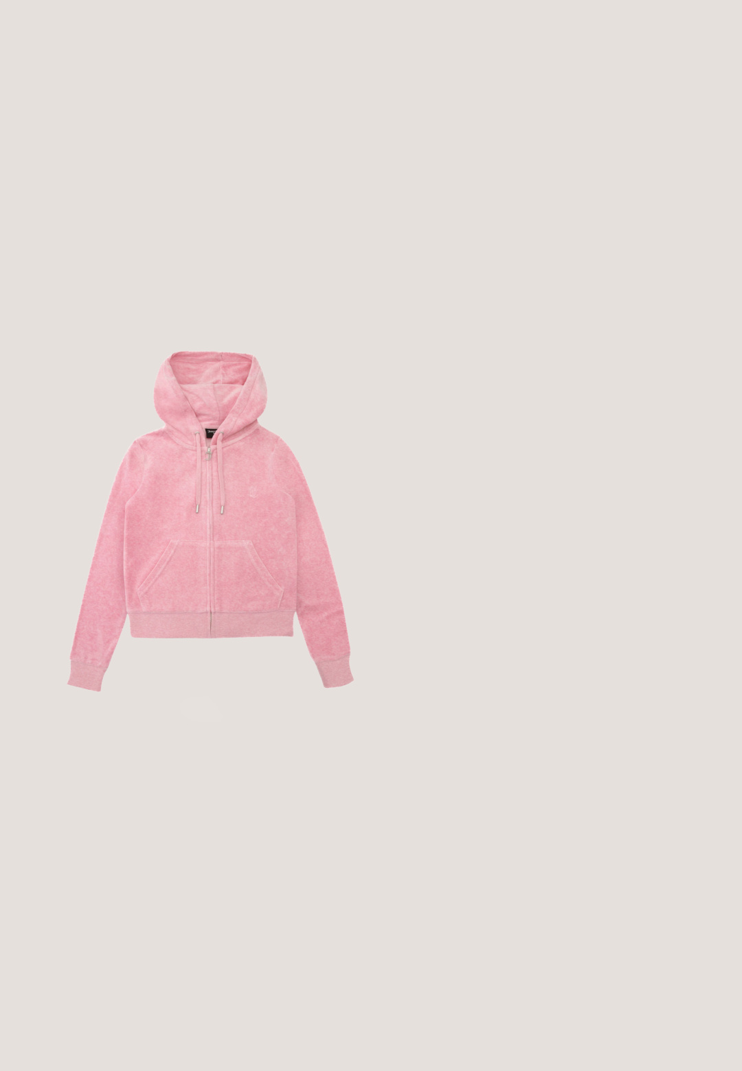 Roze hoodie met een rits aan de voorkant, twee voorzakken, een trekkoord en ribgebreide manchetten. Gemaakt van zachte, gestructureerde stof.; Witte cropped T-shirt met korte mouwen met de tekst "True Religion Brand Jeans" en bloemmotieven in rood, roze en groen aan de voorkant.; Lichtblauwe spijkerbroek met lichte vervaging, ontwerp met vijf zakken, voorste knoop- en ritssluiting, en rechte pijpen.; Witte chunky sneaker met dikke zool, veters aan de voorkant, gevoerde kraag en trekriem aan de hiel.; Een paar rechthoekige zonnebrillen met lichtblauwe doorzichtige monturen en donkergrijze glazen, met rechte pootjes en minimale hardwaredetails.; Juicy Couture KIMBERLY SMALL SET - Handtas - pink