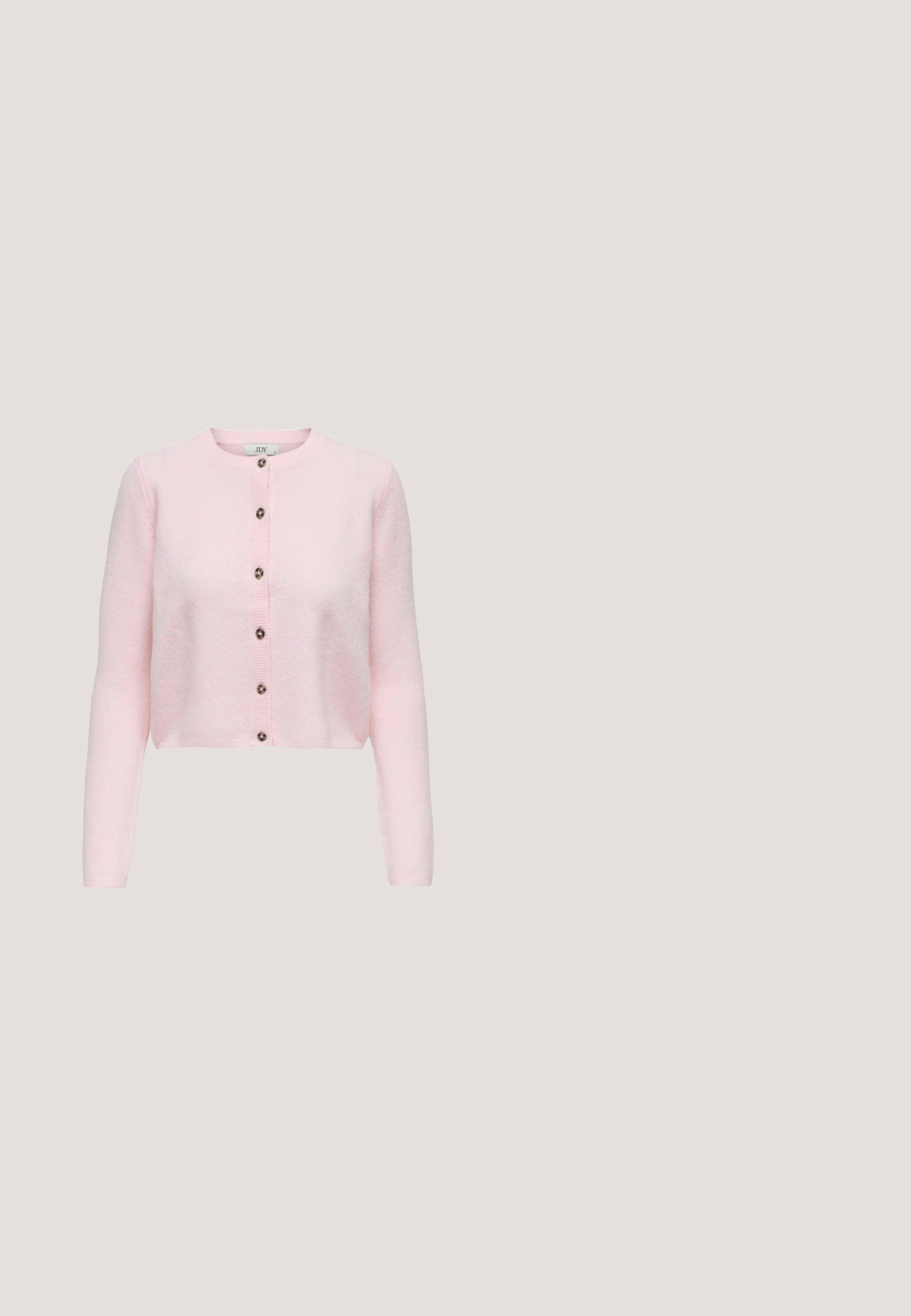 JDY JDYCHLOE LIFE CARDIGAN  - Cardigan - light pink; Maxi kjole med korte cap ærmer, blomster mønstre i pink, blå og brun på creme farvet stof, med en elastisk liv og matchende bælte.; Skinnende bleg rosa slingback flad sko med lav blokhæl og mærkejusterbar rem på lys baggrund.; Lyst beige lædertaske med en sløjfe-accent, klaplukning og logo i guld-tone hardware. Inkluderer to sidestraps. Glat tekstur.; Perleøreringe med runde, glatte, hvide perler monteret på sølvstifter. Har en poleret overflade og sikre lukninger bagpå.; Beige kunstlæderbælte med en firkantet guldspænde og flere huller til justering. Glat tekstur med kontrasterende stikninger.