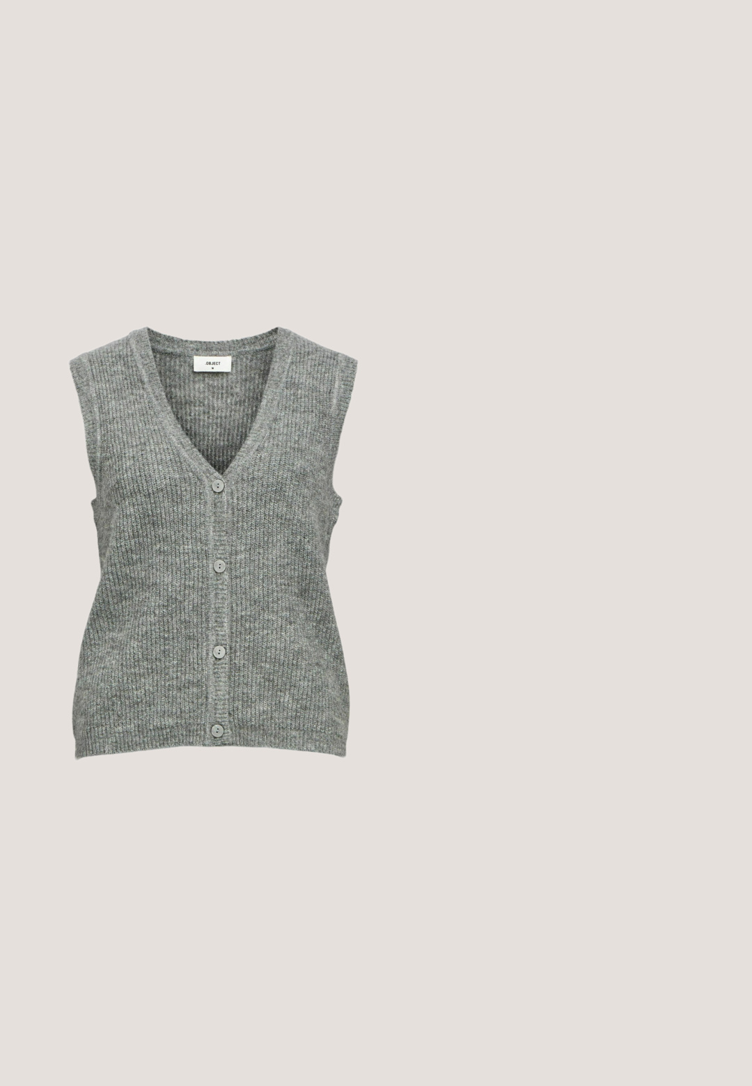 Object Waist Knitted - Cardigan - medium grey melange; Grå langærmet skjorte lavet af blødt stof med rund hals og tætsiddende pasform. Ingen synlige mønstre eller hardware-detaljer.; Kaffe KAALBA - Bukser - black melange; Sort læder loafersko med en glat tekstur, rund tå og en lille hævet stroppedesign. Har en lav, solid hæl.; Sorte ovale solbriller med tyk plastikkant og mørketonede linser vist mod en hvid baggrund.; Sort tekstureret læderhåndtaske med to skulderremme, en frontklap med magnetlukning og en aftagelig crossbody-rem med gulddetaljer.