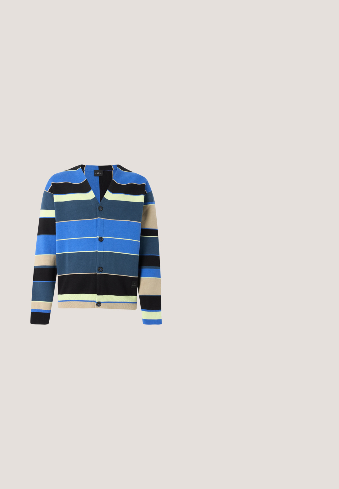 Vest met knopen met horizontale strepen in blauw, zwart, beige, geel en donkergroen op een witte achtergrond.; Zwarte katoenen t-shirt met een kleurrafische afbeelding van verschillende lippen in diverse patronen en kleuren op de voorkant. Ronde halslijn, korte mouwen.; Blauwe spijkerbroeken met een rechte pijp, uitgerust met een klassieke knoop- en rits sluiting, vijf zakken en subtiele vervaging.; PS Paul Smith DOVER - Sneakers laag - pink; Donkerbruine gestructureerde leren crossbodytas met verstelbare riem en klein decoratief blauw accent aan de zijkant.; Paar ronde zilveren manchetknopen met blauwe, bruine en groene strepen en gegraveerde tekst op een witte achtergrond.