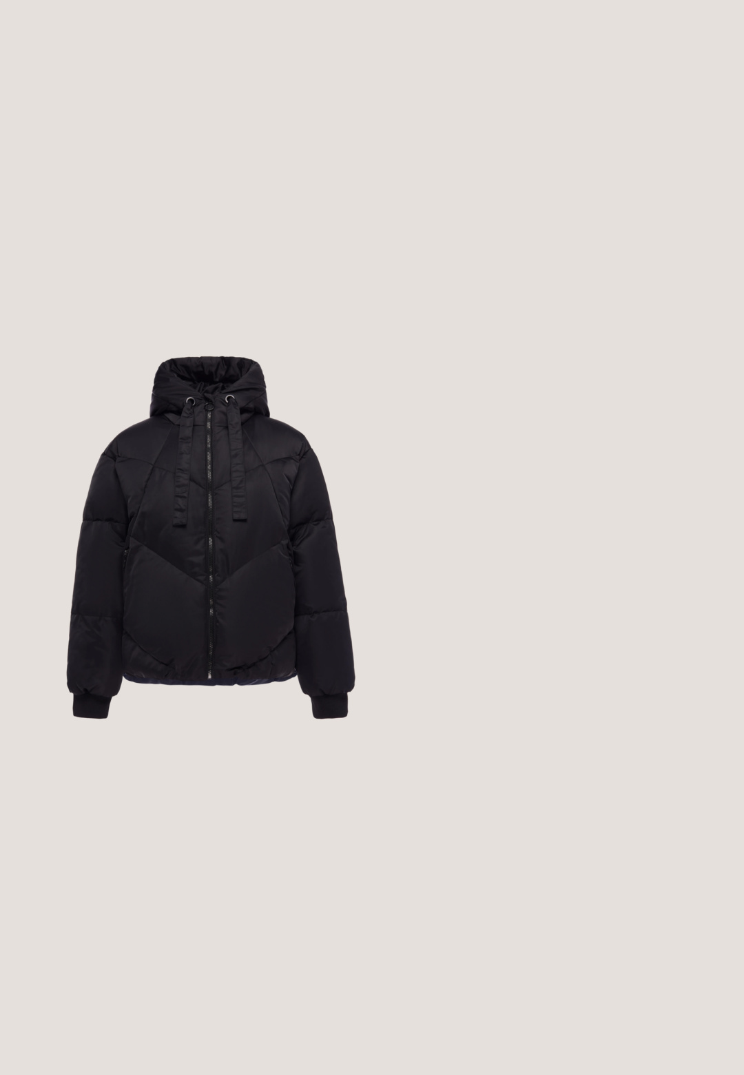 Zwarte gewatteerde winterjas met capuchon, ritssluiting aan de voorkant, trekkoorden en elastische manchetten, ontworpen voor warmte en bescherming tegen koude weersomstandigheden.; Zwarte cropped sweatshirt met lange mouwen, voorzien van witte en roze geborduurde tekst op de voorkant. Gemaakt van een zachte, textuurstof.; Wit T-shirt met een cartoon kerstman met roze muts, hartvormige bril, omringd door discoballen en bloemen, glimlachend.; Zwarte geribde wijde broek met elastische tailleband en klein decoratief logo, met een gladde textuur en een full-length ontwerp.; Ed Hardy WAVE LOW - OVER - Skateschoenen - black/white; Sporttasje in een meerkleurig dierenprint met zwarte accenten, voorzien van dubbele handgrepen, een afneembare schouderriem en een voorzak met rits.