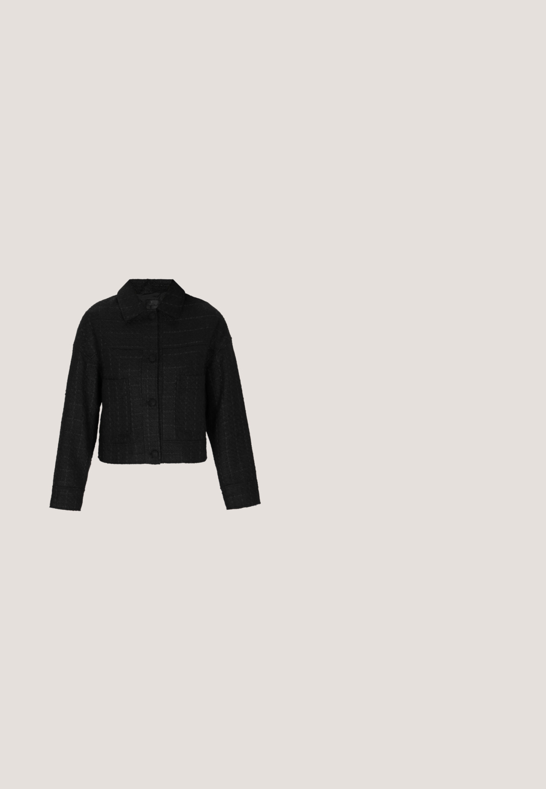 DreiMaster Overgangsjakke - black; Sort fløjl crop top med én langærmet, featuring sølvprikker og en tætsiddende talje. Glat tekstur og asymmetrisk design.; Sorte paljetbukser med en flagrende design, der har lodrette striber af paljetter for tekstur og glans, lette og tætsiddende ved taljen.; Dame sort læder høje hæle snørebånd støvle med præget blomster mønstre og flerfarvet blomsterprint på skaftet og foden.; Sorte oversized solbriller med gradient linser, firkantet form, tyk plastikramme og guldfarvet metal detalje på stængerne.; Sort kuvertlignende clutchtask med spids klap og synlig syning på hvid baggrund.