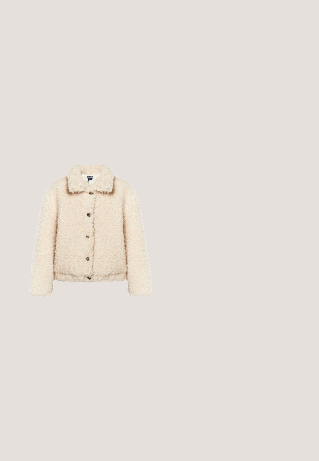 Cremefarbene, langärmelige Sherpa-Jacke mit Knopfleiste, Kragen und strukturiertem, flauschigem Stoff.; Spitzenkleid in Elfenbein, mit kurzen Ärmeln, hohem Halsausschnitt und aufwendigen floralen Mustern. Ausgestellter Saum mit gewellten Kanten.; Goldfarbene metallische Sandale mit Absatz, einem Knöchelriemen, offenem Zehenbereich und überkreuzten Riemen. Der quadratische Blockabsatz sorgt für Stabilität. Glatte Textur.; Rechteckige braune Verlaufs-Sonnenbrille mit silbernen Rahmen und strukturierten goldfarbenen Kettenglied-Bügeln vor weißem Hintergrund.; Cremefarbene Tragetasche mit hellbraunen Griffen, geprägtem Muster, goldfarbener Kettendetail und verstellbarem Riemen mit ALDO-Logo auf weißem Hintergrund.; Armbanduhr aus goldenem Metall mit einem herzförmigen Anhänger, der den Markennamen und einen Rand aus klaren Kristallen zeigt.