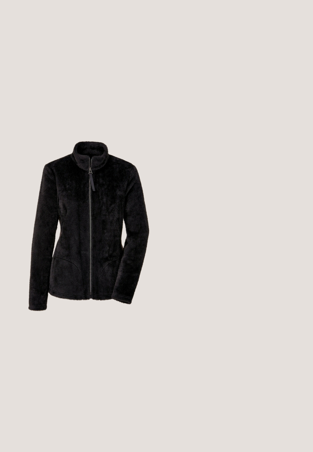 Veste polaire noire à fermeture éclair intégrale avec col haut et manches longues, dotée d'une texture douce et moelleuse ainsi que de poches avant.; Chemise noire à manches longues arborant un motif géométrique avec des sequins dorés et noirs, des rayures horizontales et un col rond classique.; Pantalons slim taille haute noirs avec de petits pois blancs et des détails de couture à l'avant, évasés en bas.; Pompe à talons hauts en daim noir avec un bout pointu et un talon géométrique contrastant. Présente une silhouette épurée et une texture mate.; Sac à main Guess en cuir noir texturé avec doubles poignées, bandoulière amovible et breloques argentées décoratives sur le devant côté droit.; Guess DREAMING  - Boucles d'oreilles - silberfarben