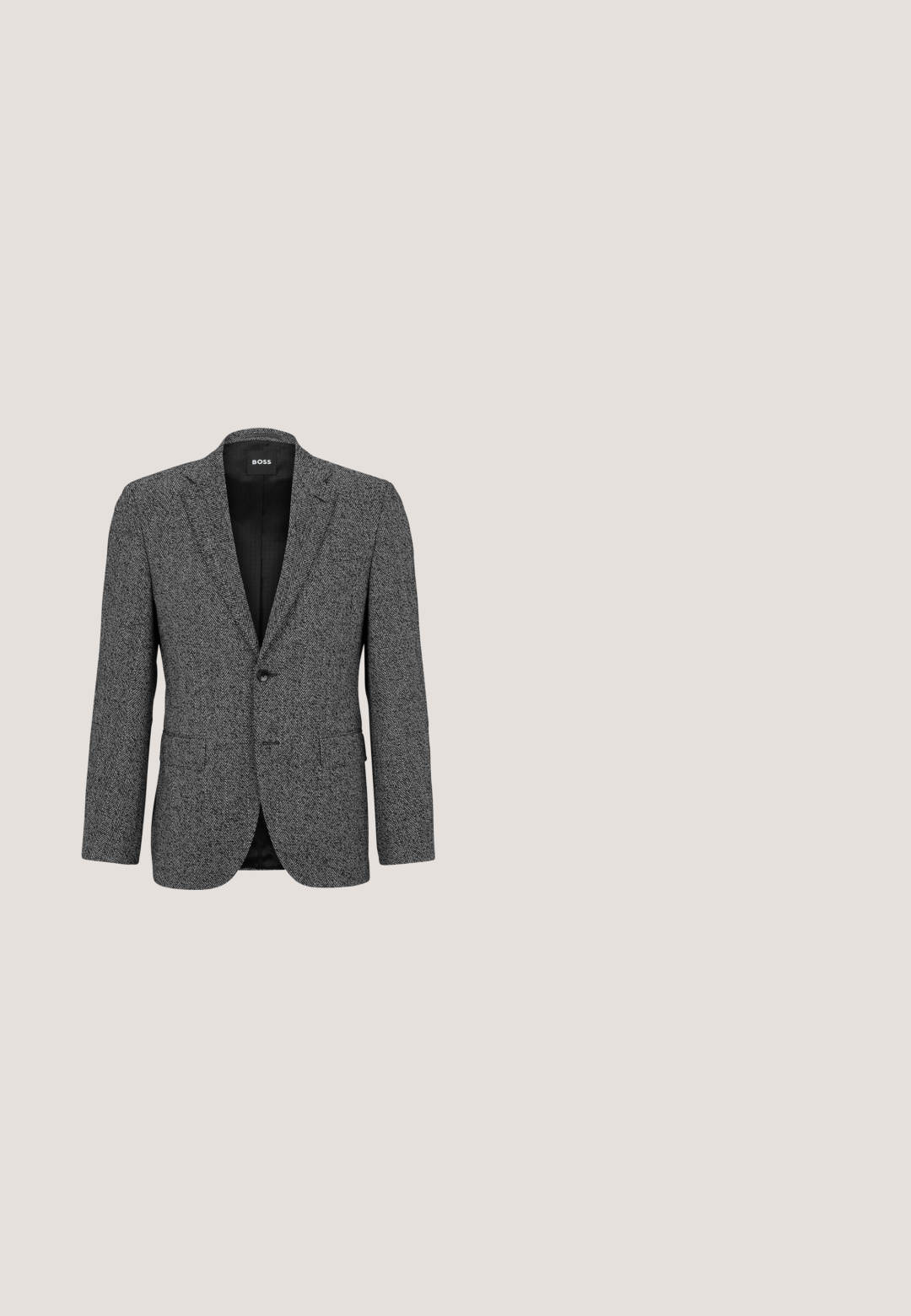 BOSS H-JANSON - Blazere - black one; Sort langærmet skjorte med knapper og spids krave samt hvide knapper, vist fladt på en lys baggrund.; Sorte bukser med slim fit, lavet af glat stof. Har flad front, bæltestropper og skarpe folder langs benene. Ingen synlige lommer.; Sorte lædersko til fest med tekstureret overdel, rundet snude og snøredesign. Sålen er flad og let forhøjet for komfort.; Sort, tekstureret læder Tommy Hilfiger crossbody-taske med justerbar rem og logo foran.; Sort vævet bælte lavet af en tekstureret, elastisk stof. Har en glat sort læderspænde og detaljer, med en sølvfarvet metallås.