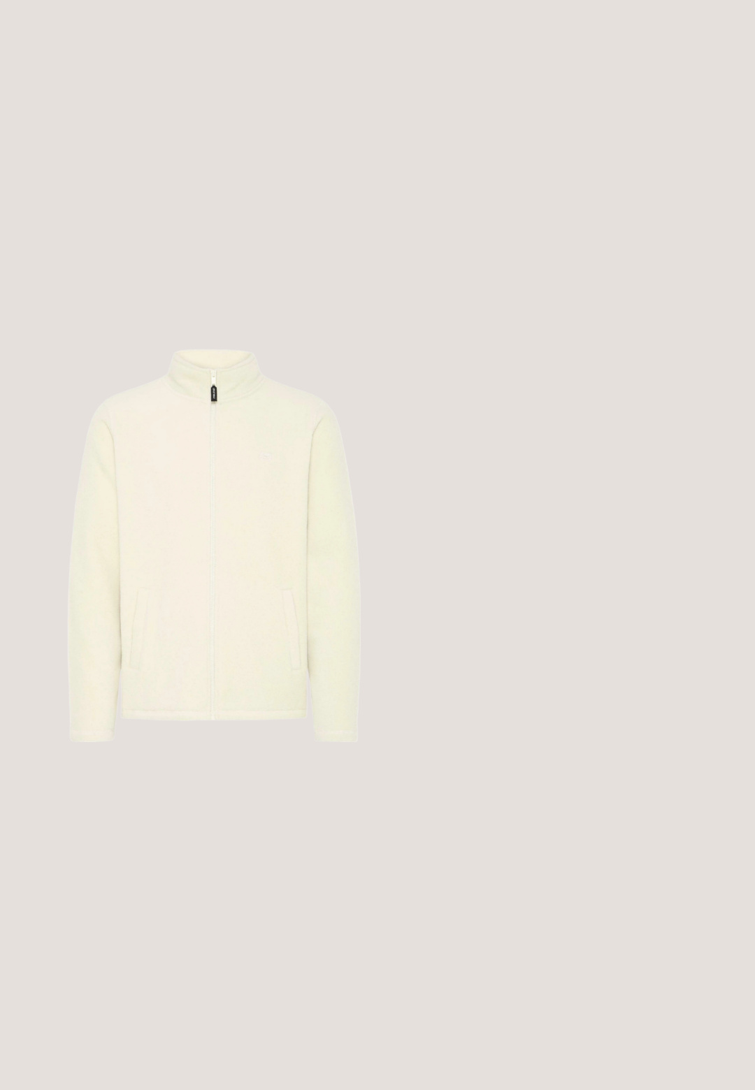 Helebeež värvi fleece-jakk kõrge kraega, ees luku ja kahe küljetaskuga. Vasakul rinnal on väike logo.; Beež crewneck-pusateri pikkade varrukatega, vasakul rinnal väike must tekstiline logo, millel on kiri "B.L.E.N.D The Best of the Denim Workers ESTD 1993".; Lühikeste varrukatega valge polo särk krae ja kahe nupuga, lihtsa disainiga valgel taustal.; Must mustrida püksid, millel on toitame sobivus, elastne vöökoht ja nöör. Valmistatud pehmest kangast, millel on sile tekstuur ja ei ole nähtavaid mustreid.; Pruunist nahast pahkluu saapad, millel on kuldsed silmad, must kummist tallaga valge triip ja ümar varvas. Sile tekstuur ja minimalistik disain.; Must duffel-kott kahe käepidemega, reguleeritava õlarihmaga, eesmine tõmblukuga tasku ja minimalistliku logoga ühevärvilisel taustal.