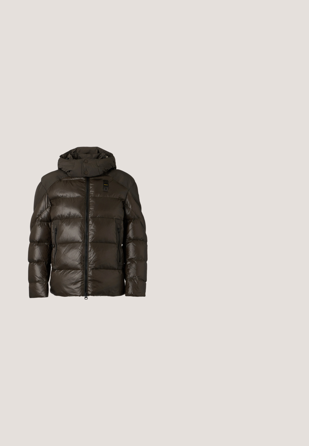 Schwarze wattierte Winterjacke mit Frontreißverschluss, zwei Reißverschlusstaschen, hohem Kragen und einer knöpfbaren Kapuze.; Dunkelgrüner Sweatshirt, Rundhalsausschnitt, lange Ärmel, gerippte Bündchen und Saum, mit einem weißen Textlogo "TIGER OF SWEDEN" auf der Brust.; Weißes T-Shirt mit kurzen Ärmeln und schwarzem diagonalen "Just Cavalli"-Schriftzug über Schultern und oberer Brust, mit einer Brusttasche und kleinem schwarzem Logo.; Schwarze Jeans aus Denim mit elastischem Bund, geradem Schnitt, abgetragenen Details und fransigem Saum. Mit Taschen und Knopfverschluss.; Schwarze Leder-Stiefeletten mit strukturiertem Obermaterial, sechs Ösen und einer robusten Sohle. Mit einer Fersenschlaufe für einfaches An- und Ausziehen.; Schwarze Sporttasche aus Nylon mit doppelten Griffen, abnehmbarem Schultergurt, geprägtem Logo und einem Gepäckanhänger. Glatte Textur.