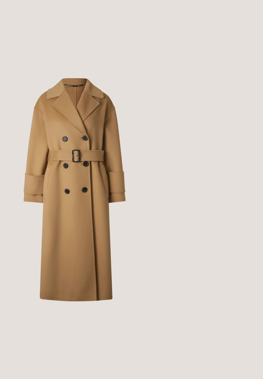 Long manteau en laine marron camel à double boutonnage avec larges revers, boutons noirs, détails aux poignets et ceinture assortie avec boucle à la taille.; Pull en maille gris clair avec un col rond, des manches longues et une finition texturée subtile. Aucun motif ou accent visible.; Pantalons à jambe large en tissu gris clair, avec une taille froncée, des plis avant et une texture lisse et douce.; Bottine en cuir noir avec un bout arrondi, un petit talon bloc, une texture lisse et un accent logo subtil au niveau de la cheville.; Écharpe en laine côtelée beige clair, pliée et nouée en haut, présentée à plat sur fond blanc.; The Bridge MIRRA SHOPPER - Cabas - marrone tb