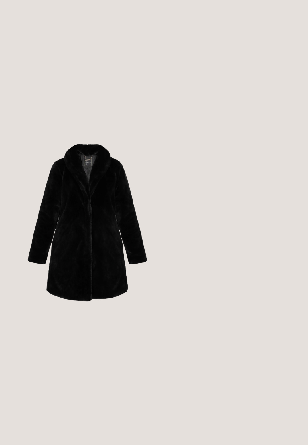 Sort faux fur frakke med sjalskrave, lange ærmer og mellemlangt design. Blød tekstur og minimalisk stil. Ingen synlige lukninger.; Even&Odd by Zalando Cardigan - black; Sort blonde maxikjole med tynde stropper, tætsiddende bodice, udvidet skirt og intrikat blondermønster gennem hele stoffet.; Sorte læder knæhøje støvler med snørebånd foran, sølvøjer og sidebælte. Har en tekstureret overflade og stablet hæl.; CASH-MERE Handsker - schwarz; Sølvbroche med et solstråle-design, prydet med klare rhinsten og en guldaccentueret cirkelformet midte med et emblem.
