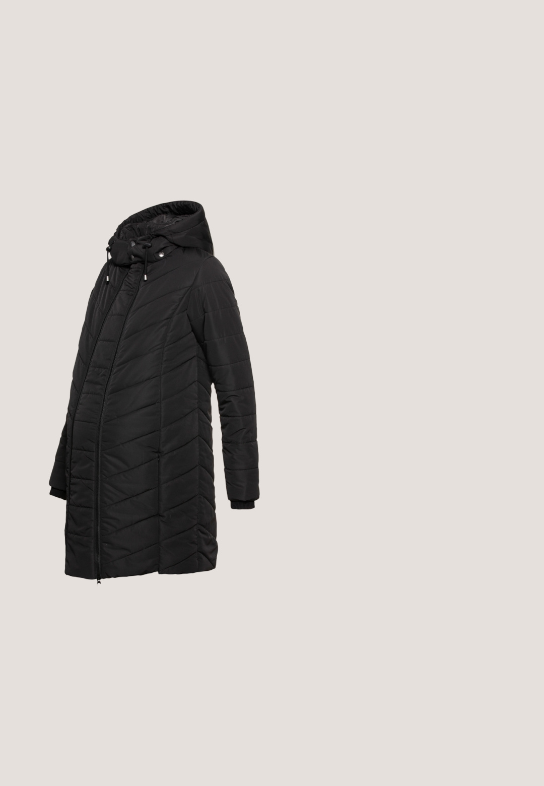 JoJo Maman Bébé LONGER PUFFER - Korte frakker - black; Boob WARMER - Sweatshirt - green khaki; Sorte ribbede graviditetsbukser med en bred, elastisk talje og løs, vid benudskæring. Stoffet er glat med en subtil tekstur.; Sorte ankelstøvler lavet af glat læder med elastiske sidepaneler, en kvadratisk tå og en kraftig hæl. Udstyret med gule mærkeforankringssløjfer.; Sort tote bag i faux fur med blød tekstur, korte håndtag og rektangulær form. Har et lille logomærke på den ene side.; Sort stof scrunchie med lysegrønne syninger på en ensfarvet lys baggrund.