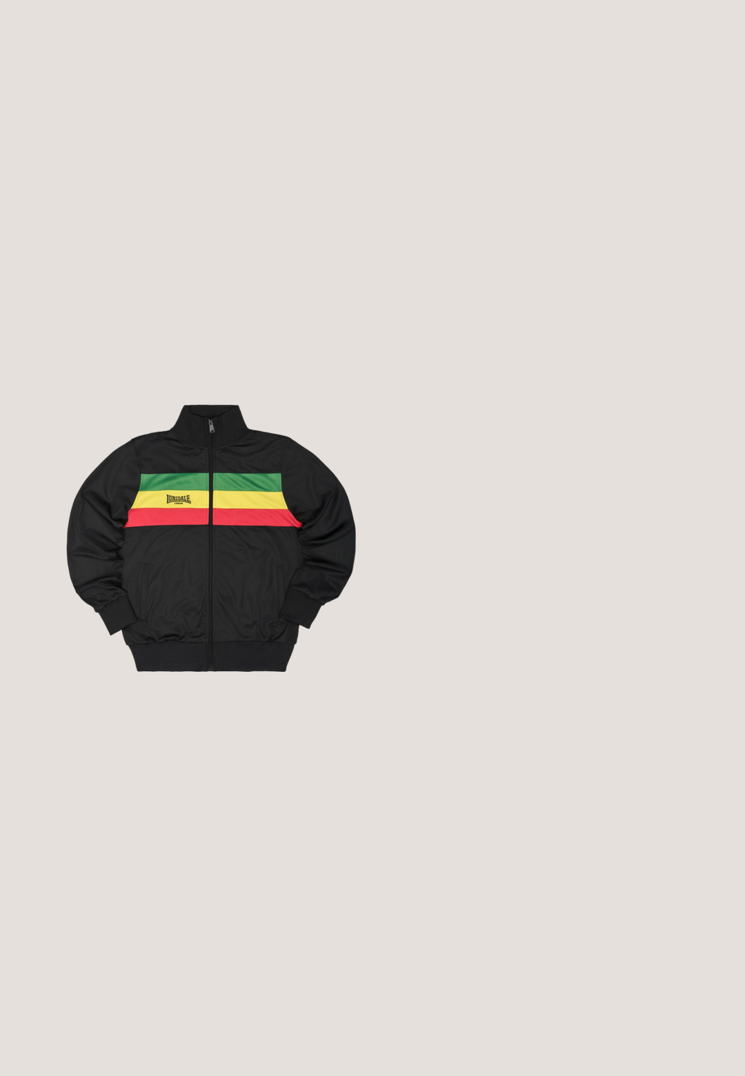 Schwarze Reißverschlussjacke mit grünen, gelben und roten horizontalen Streifen über der Brust und dem "Lonsdale London" Logo auf der linken Seite.; Schwarzer Langarm-Sweatshirt aus weichem Stoff, mit Rundhalsausschnitt, gerippten Bündchen und einem weißen Logo, das auf der Brust aufgedruckt ist.; Schwarzes Baumwoll-T-Shirt mit Rundhalsausschnitt, kurzen Ärmeln und einem kleinen weißen Logotext "MJGONZALES™", der auf der Vorderseite aufgedruckt ist.; Schwarze Baumwoll-Jogginghose mit schmalem Schnitt, Kordelzugbund und seitlichen Cargo-Taschen. Glatte Textur und elastische Bündchen an den Knöcheln.; Schwarze Sportschuhe mit einer runden Sohle, strukturiertem Obermaterial und gepolstertem Kragen. Verfügt über Schnürung, Zuglasche und geschichtete Designelemente.; Pier One Fingerhandschuh - black