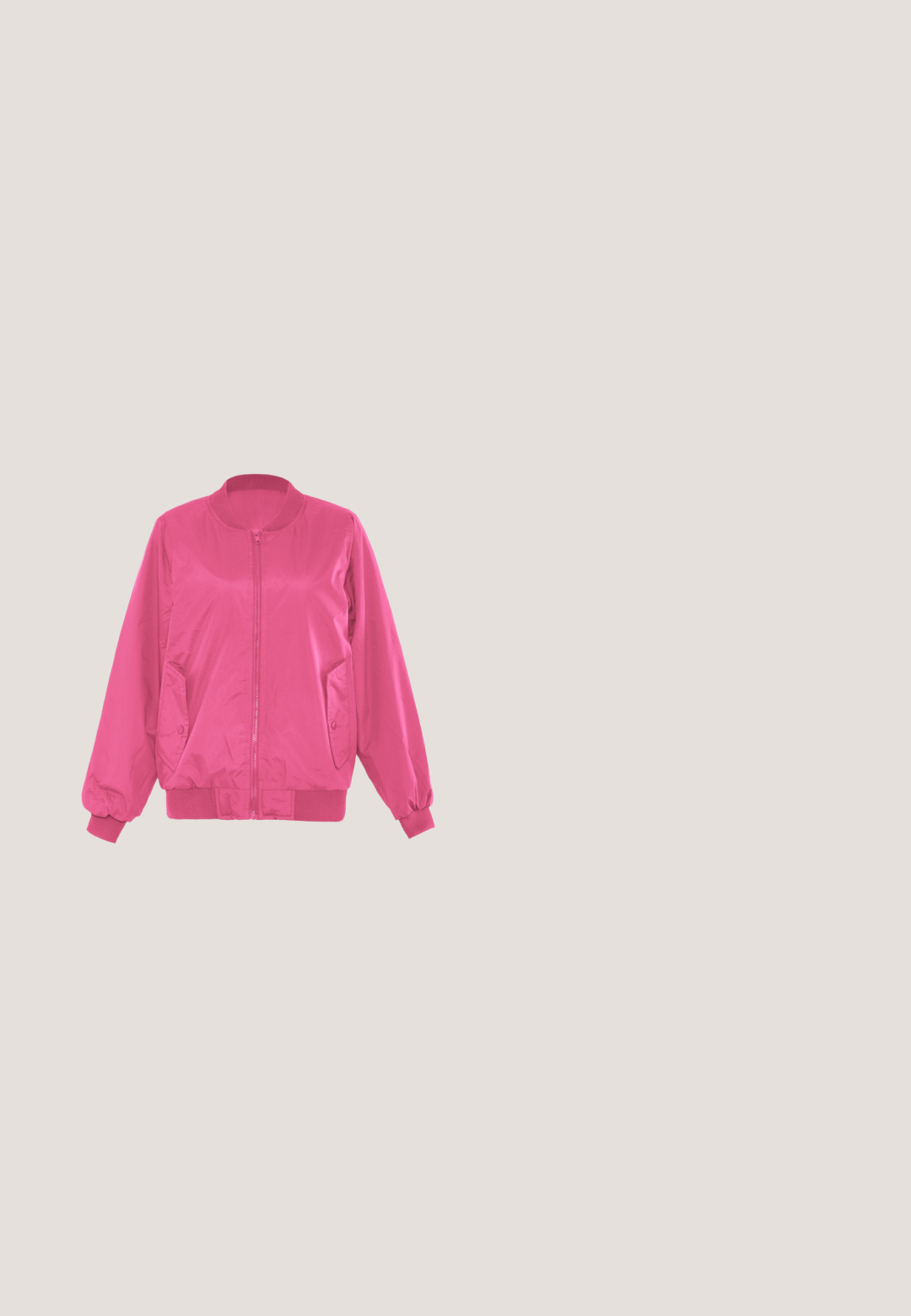 Veste bomber rose avec une fermeture éclair sur le devant, col rond, poignets et ourlet élastiques, dotée de deux poches latérales. Fabriquée en matériau lisse et léger.; Urban Classics LADIES SHORT OVERSIZED TEE - T-shirt basique - coolpink; Shorts rose clair longueur genou avec taille élastique et coutures verticales, avec un petit détail signature brodé sur la jambe droite.; Baskets tricotées rose vif et rouge avec logo et lacets rose clair, semelle blanche et semelle en caoutchouc marron flottant au-dessus d'une surface en béton.; Petit sac à main rectangulaire en tissu rose avec une seule bandoulière et un logo Billabong vert orné de motifs floraux sur le devant.; Collier en chaîne en or rose avec des maillons entrelacés, chaque maillon revêtu d'émail rose pâle, présenté sur un fond blanc.