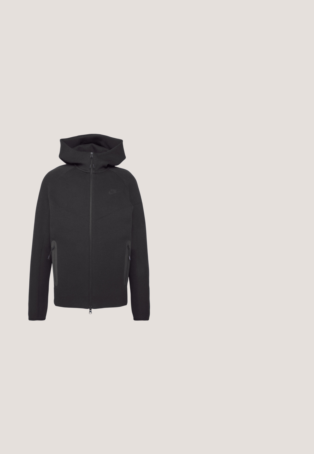 Schwarzer Sweatshirt mit hoher Kragen, durchgehendem Reißverschluss, zwei seitlichen Taschen und dezentem Nike-Logo auf der Brust. Hergestellt aus glattem, undurchsichtigen Stoff.; Graues T-Shirt mit kurzen Ärmeln aus Baumwolle, mit einem schwarzen Nike-Logo auf der Brust und einem runden Ausschnitt. Minimalistisches Design ohne Muster.; Schwarze gerade geschnittene Jeans für Herren mit vorderem Knopf und Reißverschluss, fünf Taschen und Gürtelschlaufen auf einem schlichten weißen Hintergrund.; Der schwarze Nike Air Max 90 Sneaker besteht aus einer Kombination von Leder- und Mesh-Materialien, hat runde Schnürsenkel und eine sichtbare Air-Einheit in der Sohle.; Schwarze Sonnenbrille mit rechteckiger Form, dunklen Gläsern, silbernen Akzenten an den Bügeln und mattierter Oberfläche des Rahmens.; Metallkettengliedhalskette mit geflochtenem Design, silberner Farbe, glatter Textur und gleichmäßigen Gliedern, geeignet für verschiedene Stile und Anlässe.