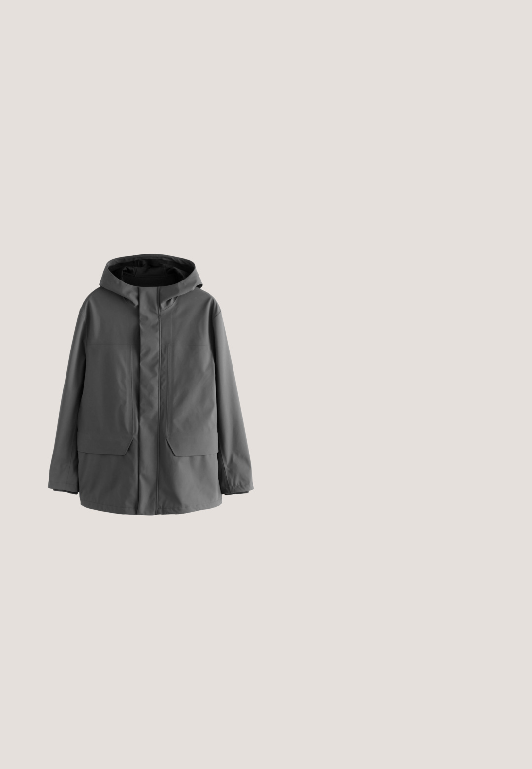 Chaqueta con capucha impermeable de color gris, con cremallera frontal, dos grandes bolsillos y un diseño elegante. Textura suave y detalles mínimos.; Sudadera con capucha de manga larga en azul claro, con cierre de cremallera y un bolsillo en el pecho con cremallera negra. Fabricada en un material texturizado con detalles cosidos.; Camiseta negra de manga larga ajustada con cuello redondo y un sutil logo de Icebreaker en la manga izquierda, mostrada sobre un fondo blanco.; Pantalones cargo negros con un diseño de pierna recta, que cuentan con bolsillos laterales y una tela texturizada. Cierre de botón en la cintura para un ajuste seguro.; Bota de senderismo alta negra con material de malla y sintético, que presenta paneles texturizados, un sistema de lazado seguro y una suela de goma con detalles de agarre.; Brandit US COOPER EVERYDAYCARRY-SLING - Bandolera - blizzard camo