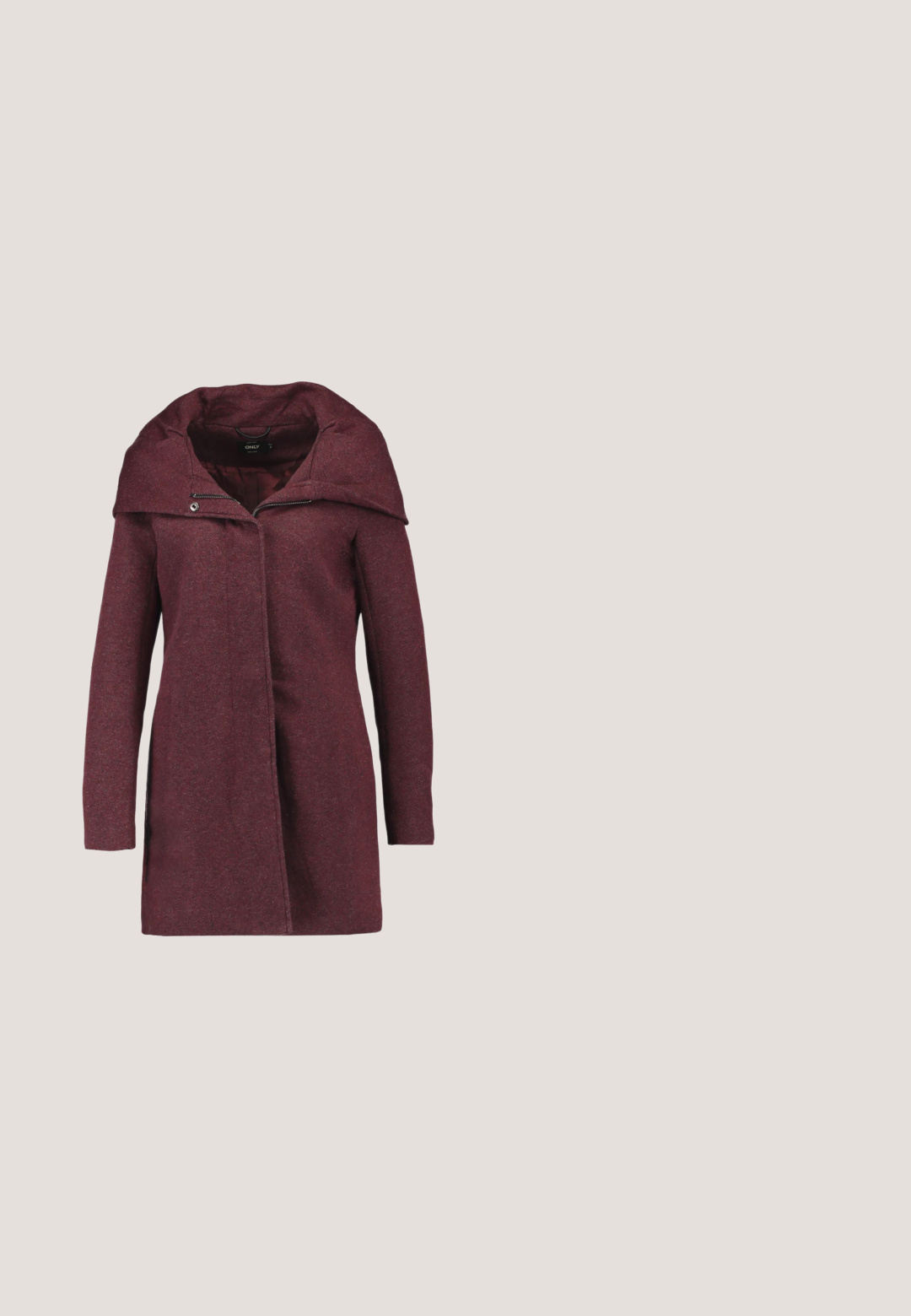 ONLY ONLSEDONA LIGHT COAT OTW NOOS - Manteau court - chocolate truffle/melange; Pull à col roulé noir à côtes, avec manches longues et une coupe ajustée, présentant une texture lisse et une silhouette structurée.; Jean skinny noir en denim, avec une taille haute, un design à cinq poches et une fermeture à bouton. Texture lisse, sans motifs visibles.; Bottine en cuir noir avec bout arrondi, devant à lacets et semelle en caoutchouc texturé. Comprend une languette au dos et des coutures renforcées.; Sac fourre-tout en cuir noir texturé avec deux longues bretelles d'épaule, forme rectangulaire et ouverture sur le dessus.; Boucles d'oreilles circulaires en or rose avec finition brossée, dotées d'arrières transparents pour un port sécurisé. Design simple et minimaliste.