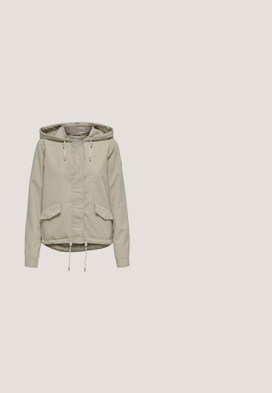 Lys beige hættejakke med lynlås foran, elastiske snore, to forlommer og et let cropped design. Glat stofstruktur.; Hvid sweatshirt med lange, puffede ærmer, der har udsmykninger i form af udskårne blomsterdesigns på de nederste ærmer. Lavet af blødt, tekstureret stof.; Hvid bomulds t-shirt med rund halsudskæring og korte ærmer. Løs pasform med en glat tekstur og ingen synlige mønstre eller detaljer.; Beige buks med vide ben, elastisk talje, snøre lukning og side sømme; lavet af blødt, letvægtsstof.; Hvide sneakers lavet af syntetisk læder, med en glat overflade, rund tå, flade snørebånd og beige detaljer på hælen og logoet.; Emily & Noah UMHÄNGETASCHE E&N ELENA - Skuldertasker - white