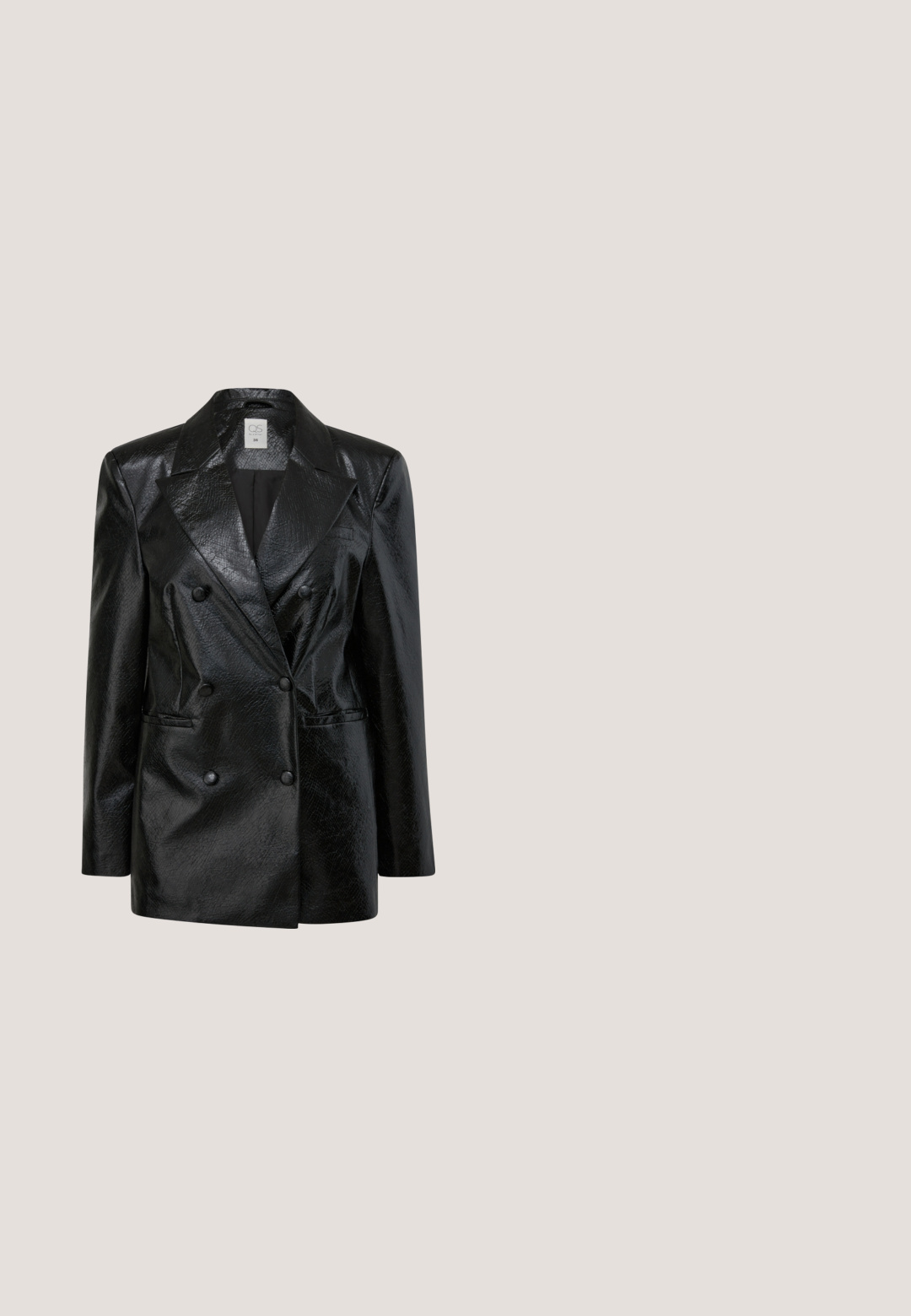 QS IN SCHLANGENLEDER-OPTIK - Imitatieleren jas - schwarz; Zwart langemouwen bodysuit met hoge hals, met een ondoorzichtige stof op het lichaam en transparante mouwtjes, ontworpen in een fitted model.; ONLY Broek - black; Zilveren enkelboot gemaakt van glanzend leer, met een ronde neus en een blokhak. Gladde textuur met minimale stiksels.; Calvin Klein Jeans SCULPTED FLAP - Handtas - metallic; Zilveren chokerketting met ovale schakels afgewisseld met kleine strassteentjes en een verstelbare kettingsluiting op een witte achtergrond.