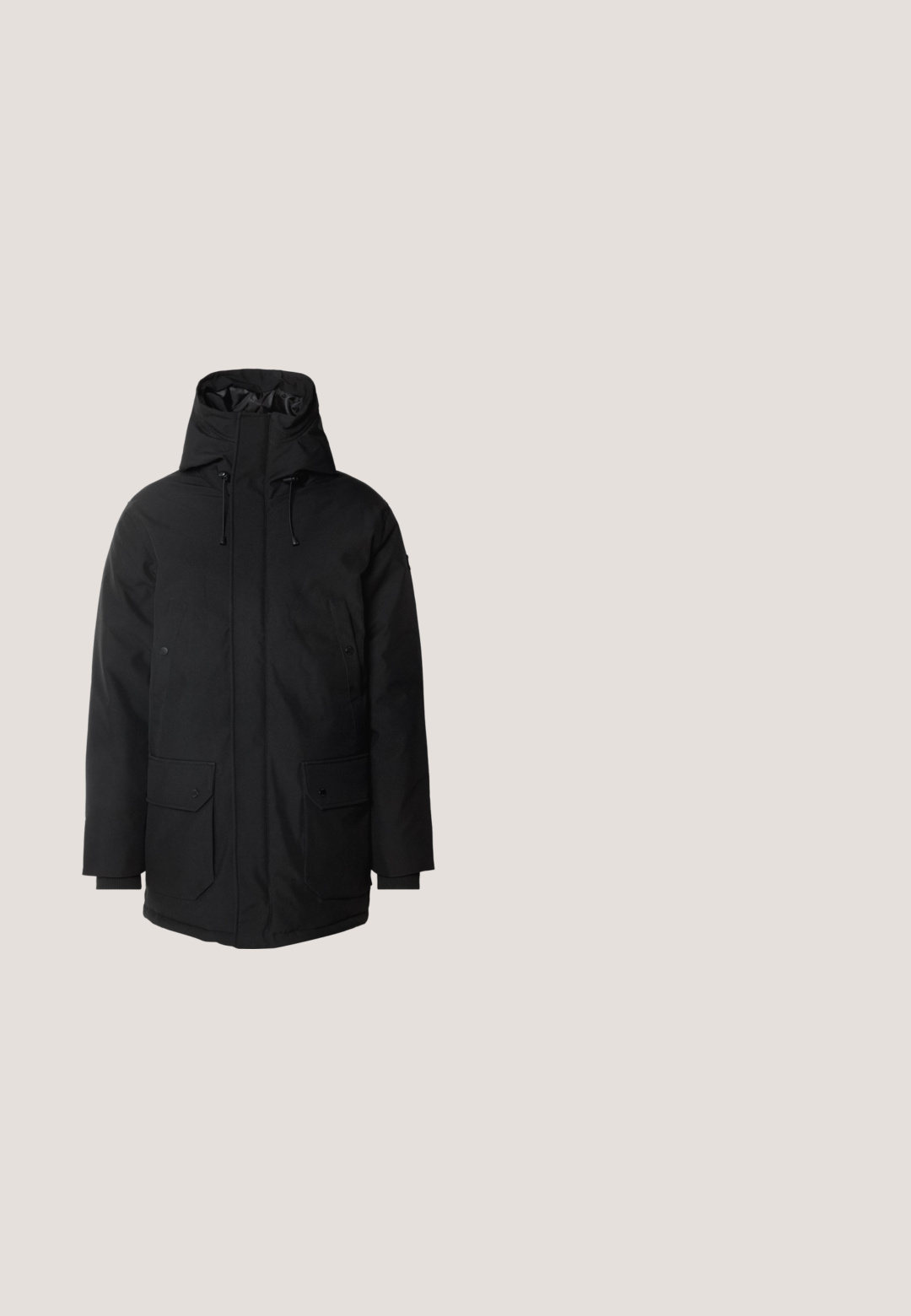 Schott Talvemantel - black; Helehall pika varrukaga ümarseljaga kampsun, millel on peened tekstuurilised detailid ja must "BOSS" logo rinnaku keskosas.; Valge pika varrukaga polo särk, mis on tehtud puuvillast, krae ja kolme nupuga, must "HUGO" logo vasakul rinnal.; Mustad teksapüksid sirge lõikega, viie taskuga, õrnade pleekimistega ja nööpkinnitusega. Klassikaline stiil, sobib vabaaja kandmiseks.; Must musta nahkjahi, millel on elastsed külgpaneelid, ümar varvas ja tõmbeaasa. Sile tekstuur, lame tald, minimalistlik disain.; Must tekstureeritud nahast portfell kahe käepidemega ja eemaldatava õlarihmaga, millel on hõbedane lukk ja metallist riistvara.