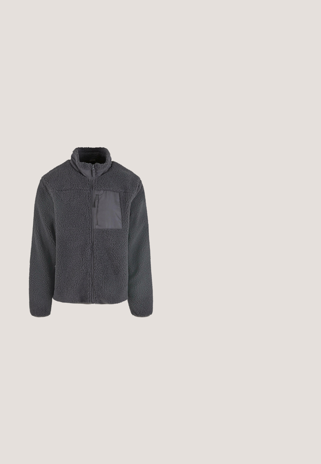 Chaqueta de forro polar gris con cuello alto, cremallera frontal y un bolsillo en el pecho. Presenta una tela texturizada con una superficie suave y aterciopelada.; Dickies PLENTYWOOD  - Sudadera - black; Camiseta de manga larga de color azul marino fabricada en algodón suave con cuello redondo. Diseño simple y clásico sin patrones ni acentos adicionales.; Pantalones cortos de algodón rojos con una cinturilla elástica, que presentan un gran diseño gráfico blanco en la pierna izquierda y una textura suave.; Zapatilla slip-on de lona en blanco con una textura suave, banda elástica, ojales de metal y una suela de goma con un patrón de espiga.; Gafas de sol deportivas con una única lente curvada de degradado verde a púrpura y montura y varillas angulares negras.