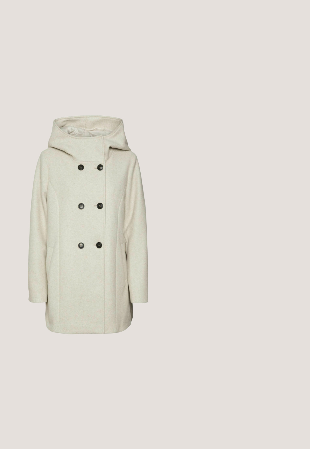 Vero Moda VMFORTUNESHILA - Abrigo corto - oatmeal; Cardigan de color beige claro hecho de tejido texturizado, con un escote redondo, siete botones grandes y dos bolsillos frontales.; Camisa de manga larga beige con textura acanalada, escote redondo y logotipo bordado en negro en el lado izquierdo.; Pantalones beige de tiro alto y pierna recta, con pinzas frontales, bolsillos laterales, trabillas para cinturón y un solo botón marrón de cierre.; Zapatillas beige con parte superior de malla y acentos de ante, detalles de hardware dorado y una suela de goma texturizada. Los cordones están a juego con la parte superior.; Bolso de hombro de cuero beige con detalles acolchados, correa de cadena dorada y cierre ovalado dorado con un diseño entrelazado en la solapa frontal.