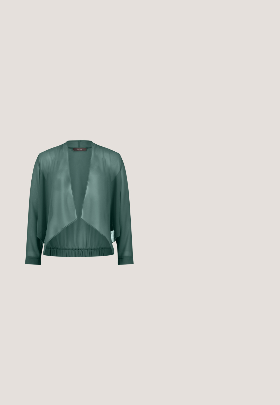 Cardigan vert transparent à manches longues, ouverture frontale et taille élastiquée froncée. Présente un design minimaliste et une texture douce.; Longue robe bleu poussiéreux avec corsage en dentelle et manches, présentant une jupe transparente froncée s'étendant jusqu'au sol.; Sandale à talons hauts turquoise avec un design à brides, boucle réglable à la cheville et orteils ouverts. Elle présente une finition brillante et un talon effilé.; Polaroid Lunettes de soleil - black; Sac à main vert foncé avec texture crocodile, poignée supérieure, détail de serrure dorée et bandoulière chaîne dorée amovible sur un fond clair uni.; Boucles d'oreilles pendantes ton or avec des pierres précieuses vertes et bleues en forme de goutte et rondes disposées en motifs floraux.
