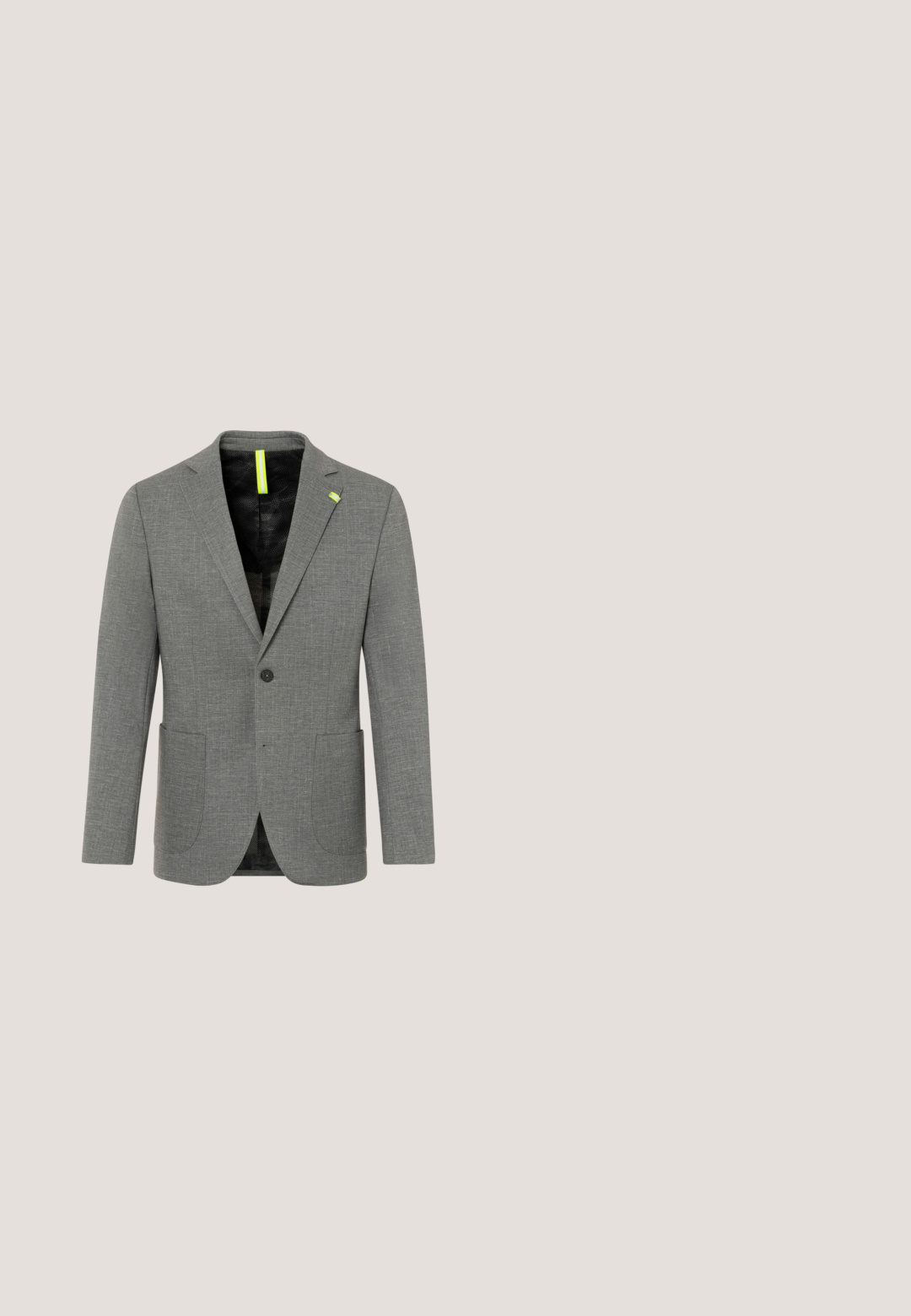 Benvenuto SAKKO - Blazerjasje - hellgrau; Witte lange mouwen overhemd met knoopsluiting aan de voorkant en klassieke kraag, weergegeven tegen een effen witte achtergrond.; Zwarte broek met een recht vallend ontwerp, plooien aan de voorkant en een elastische tailleband, gemaakt van soepel, lichtgewicht stof.; Zwarte leren loafer met een gladde afwerking, klassiek ontwerp, licht verhoogde hak en gedetailleerde stiksels langs de randen.; Zwarte leren crossbodytas met verstelbare riem, voorvak met rits en rechthoekige vorm op witte achtergrond.; Zwarte, textuurriem van synthetisch materiaal, met een matte zwarte metalen gesp en gladde accenten. Gewikkeld in een opgerolde vorm.