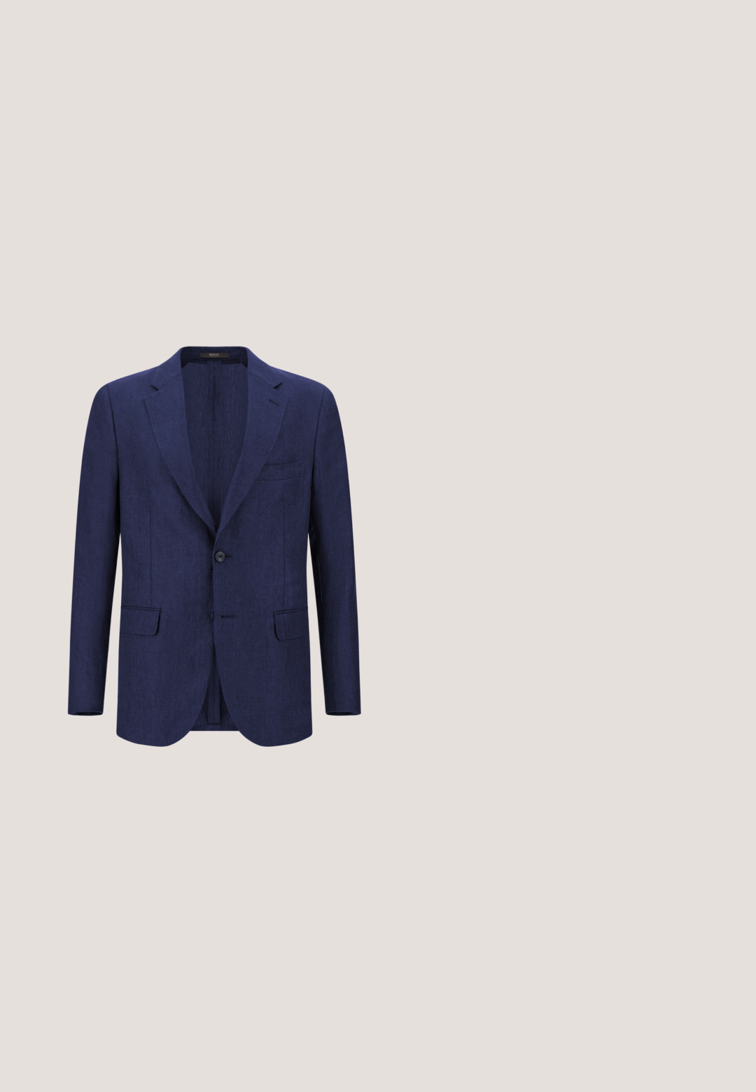Blazer en lin bleu marine avec un seul bouton, des revers en pointe et deux poches avant. Tissu léger avec une finition texturée.; Gilet sans manches en maille avec col en V, présentant des rayures horizontales gris, jaune, orange et marron avec des motifs géométriques.; Chemise blanche à manches longues avec boutons, col et poche poitrine, étiquetée « Selected Homme » à l'intérieur du col.; Pantalons vert clair avec une coupe slim, dotés d'une ceinture noire. Fabriqués en coton, ils sont conçus avec des poches latérales et une texture lisse.; Mocassins en cuir marron avec une finition lisse, des franges décoratives, un bout arrondi et une semelle en caoutchouc noir basse.; Foulard en soie bleu marine à pois blancs avec un logo drapeau Polo rouge brodé dans un coin, posé à plat avec un pli.