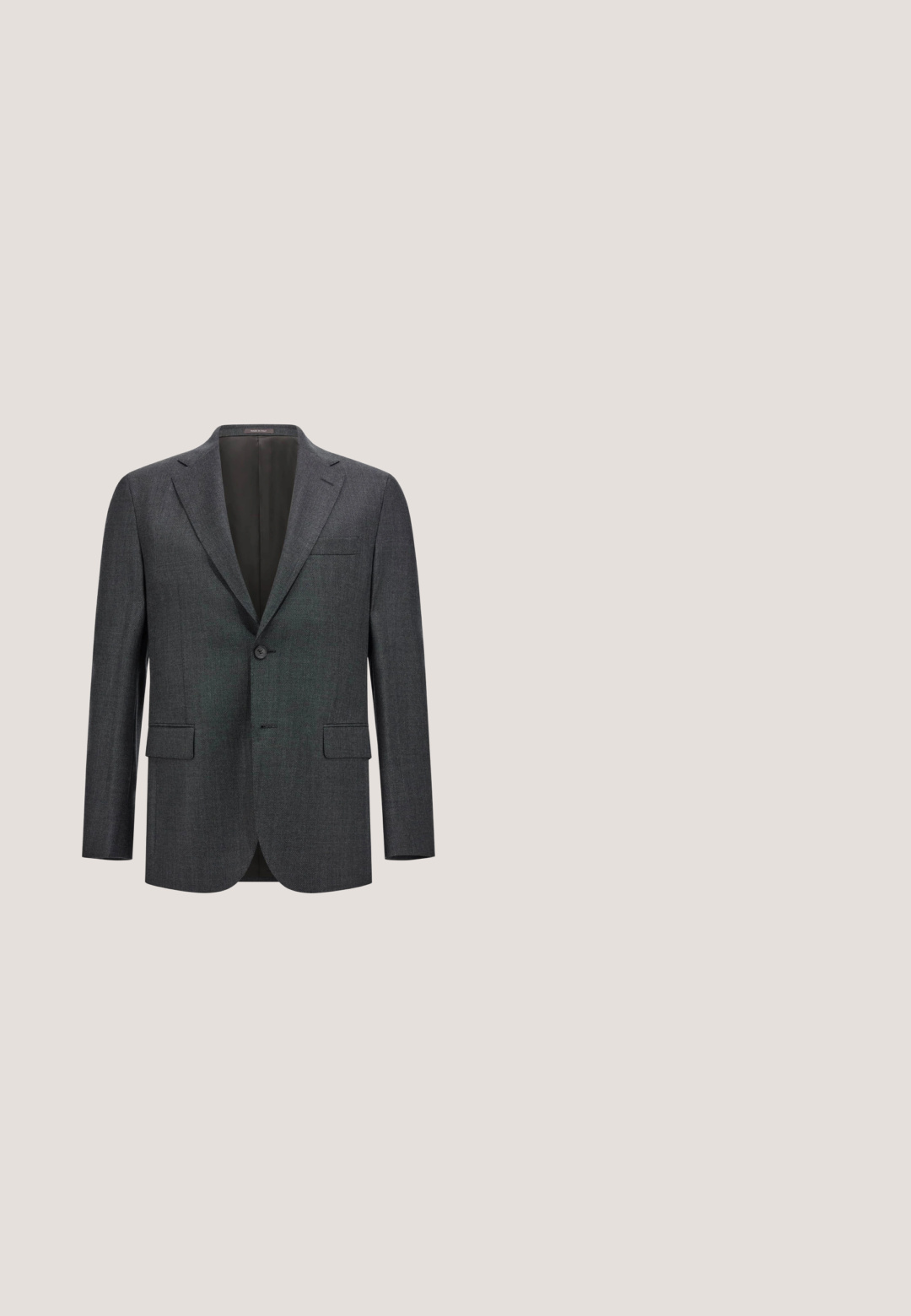 Dunkelgrauer taillierter Blazer mit Reverskragen, Ein-Knopf-Verschluss, zwei vorderen Taschen und glattem Innenfutter. Strukturiertes Gewebe.; Weißes, Herren-Oberhemd mit langen Ärmeln, einer Knopfleiste vorne und einem klassischen Kragen mit dezent gemustertem Innenfutter.; Graue Wollmischungshosen mit einer gesprenkelten Textur. Mit spitzem Bund, Knopfverschluss und navyblauer Innenauskleidung.; Schwarze Lederloafer mit glatter Oberfläche, einem dekorativen Riemen über dem Obermaterial, runder Zehenpartie und einem niedrigen, gestapelten Absatz.; Minimalistische graue Skagen Denmark Armbanduhr mit Mesh-Armband, weißen Stunden- und Minutenzeigern und kleinem orangem Sekundenzeiger unten in der Mitte.; Schwarzer Lederbuckle mit einer polierten silbernen rechteckigen Schnalle, die über eine gepflegte Nahtführung und Löcher zur Anpassung verfügt. Glatte Textur und klassisches Design.