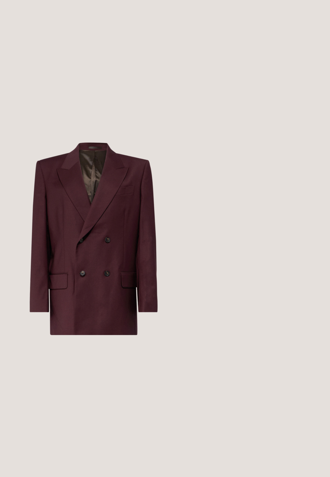 Filippa K DOUBLE BREASTED  - Blazer - burgundy; Flødefarvet ærmeløs strikket sweatervest med kabelstrikket mønster og V-hals.; Hvid skjorte med lange ærmer, flæset høj krave og lodret flæseaccent foran. Letvægts bomuldsstof.; Bredde bukser i olivengrønt stof med en struktureret overflade, der har frontfolder og et højt livdesign. Ingen synlig hardware.; Brun læder Mary Jane-sko med chunky blokhæle, justerbar rem med spænde og G-STAR-logo på siden.; Beige ternet tørklæde lavet af blød stof, med sorte og røde accenter, fringing detaljer i enderne og et mærke.