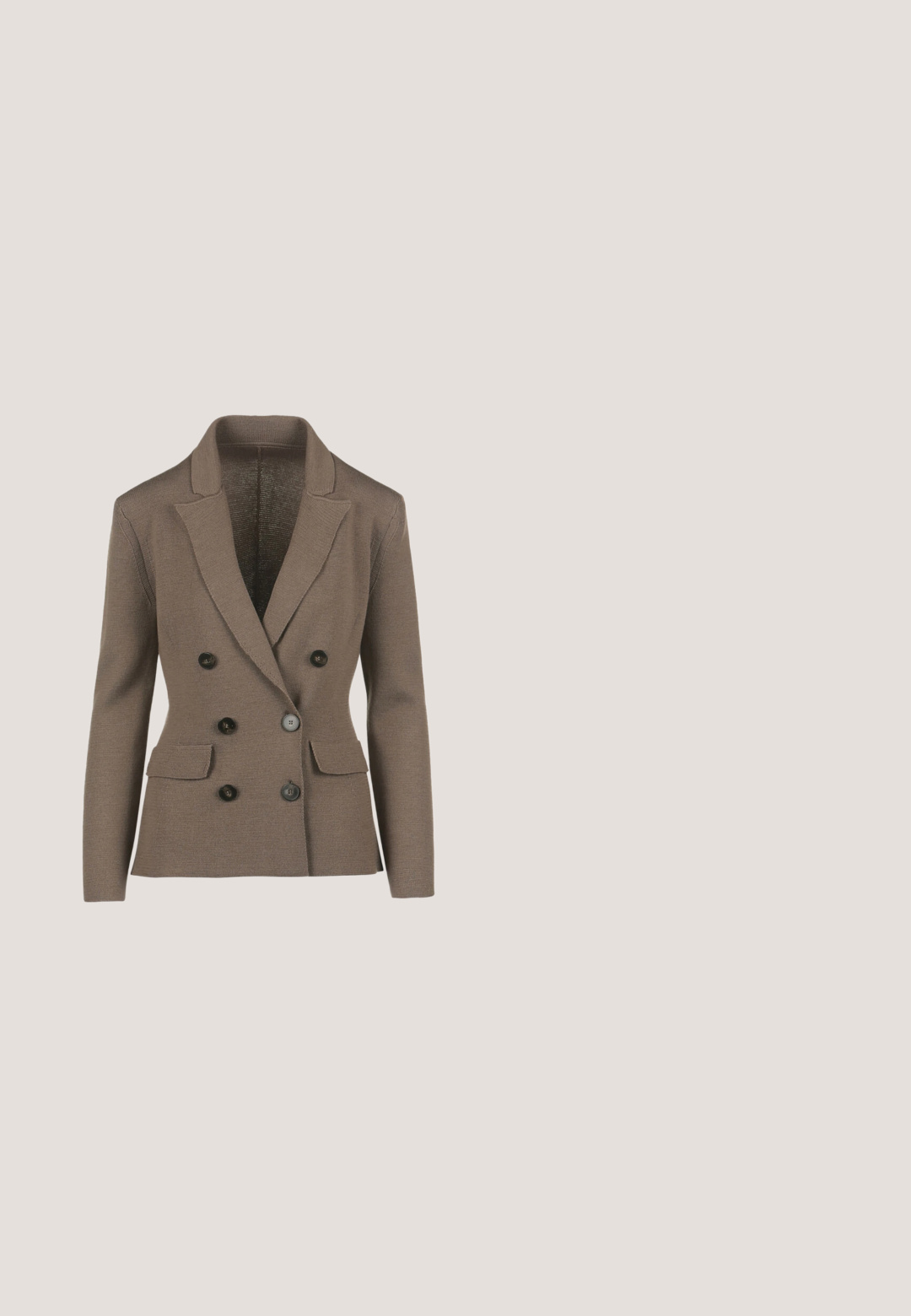 Blazer marrón de doble botonadura en tejido texturizado, con cuello con muescas, cuatro botones negros y dos bolsillos frontales.; Blusa crema de manga larga con cuello con volantes, volante frontal en cascada, lazo en el escote y puños acampanados fruncidos.; Falda de punto en color beige claro con textura de canalé vertical, de longitud a la rodilla, con cintura elástica y corte recto.; Zapato de tacón alto de cuero marrón con punta puntiaguda, tacón delgado de 8 cm y pequeño detalle dorado de mariposa cerca del área del tobillo; The Bridge Bandolera - marrone oro; Kazar SENECA - Guantes - dark brown