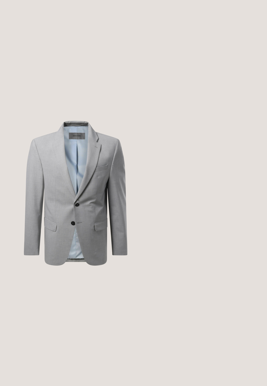 Hellgrauer Blazer mit Schlitzen am Revers, zwei Vorderaschen und einem einzelnen Sch vent. Das Innere verfügt über ein hellblaues Futter. Schwarze Knöpfe zieren die Vorderseite.; Weißes Langarmshirt mit Button-Down-Kragen, aus glattem Stoff gefertigt. Hat einen geraden Schnitt und eine Knopfleiste vorne.; Lindbergh PANTS - Stoffhose - black; Grauer Leder-Dressschuh mit perforierter Textur, abgerundetem Zehenbereich und kontrastierender brauner Laufsohle. Verfügt über Schnürsenkel und eine elegante Silhouette.; Blaues Krawatte mit einem wiederholenden Muster kleiner schwarzer Fahrräder, gleichmäßig über die Länge auf weißem Hintergrund verteilt.; Grauer Wildledergürtel mit glatter Textur, ausgestattet mit einer polierten silberfarbenen Schnalle und einer passenden Schlaufe. Das Design umfasst ein abgerundetes Ende.