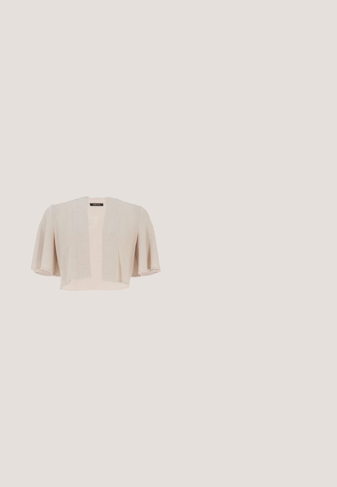 Swing Blazer - grey white; Florales Midikleid in Hellblau und Weiß mit Puffärmeln, V-Ausschnitt und Rüschensaum, verziert mit verstreuten dunkelbraunen Akzenten und Mustern.; Beige Lackleder Slingbacks mit spitzer Zehenform und einer dekorativen Schleife auf dem Blatt. Verfügt über einen niedrigen, schlanken Absatz und eine glatte Textur.; Cremefarbene Clutch mit glänzender, unregelmäßiger, blasenartiger Textur und einem kleinen goldfarbenen Verschluss oben.; Dalle Piane Cashmere Fingerhandschuh - panna; Weiße Perlenkette mit gleichmäßig großen, glatten, runden Perlen mit glänzender Oberfläche, die zusammengefügt sind, um ein klassisches Design zu bilden.
