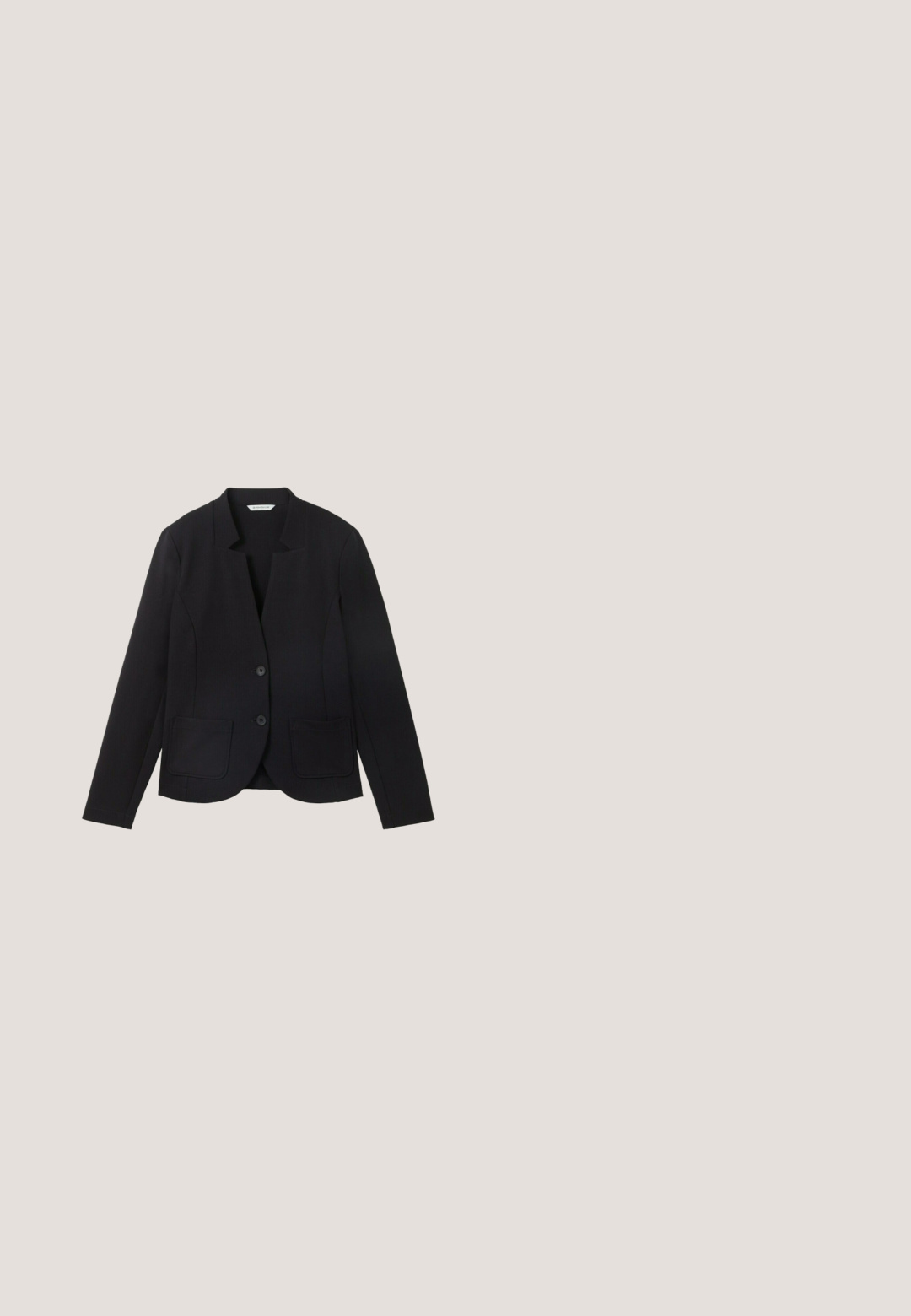 Sort blazer med spids krave, to frontlommer og to knapper. Lavet af tekstureret stof, tætsiddende design med lange ærmer.; Kortærmet kjole i grå vævet stof med et ternet mønster, med krave, knaplukning og to forlommer.; Sort lavtop sneakers med mesh-overdel, sidelås, snørebånd og gummisål, designet til afslappet brug.; Sorte solbriller med en elegant katteøjeform, der har gradient lilla linser og gyldne detaljer på stellet.; Sort læder crossbody taske med en tekstureret overflade, der har to lynlåslommer på forsiden og en justerbar rem.; Sort læderbælte med en struktureret overflade, der har en sølvfarvet metalspænde og et minimalistisk design. Accentueret med en lille metalstrimmel.