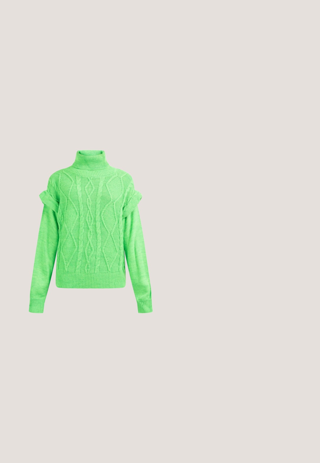 Pull en tricot vert avec col roulé, présentant des motifs en câbles texturés et des manches courtes, présenté à plat sur un fond blanc.; Débardeur jaune avec une finition texturée, présentant un col rond et des bretelles croisées au dos. Fabriqué à partir d'un tissu léger et respirant.; Pantalons de sport en satin vert avec une coupe décontractée, présentant des accents de rayures jaunes et un logo brodé sur le côté gauche. Taille élastique.; Baskets en daim vert avec lacets blancs et languette au talon, semelle en caoutchouc marron, présentées de profil sur fond blanc.; V73 RESPONSIBILITY LOGO - Sac à main - verde; Collier en chaîne dorée présentant cinq charms en forme de papillon, chacun orné de pierres transparentes, mettant en valeur des détails complexes et un design délicat.