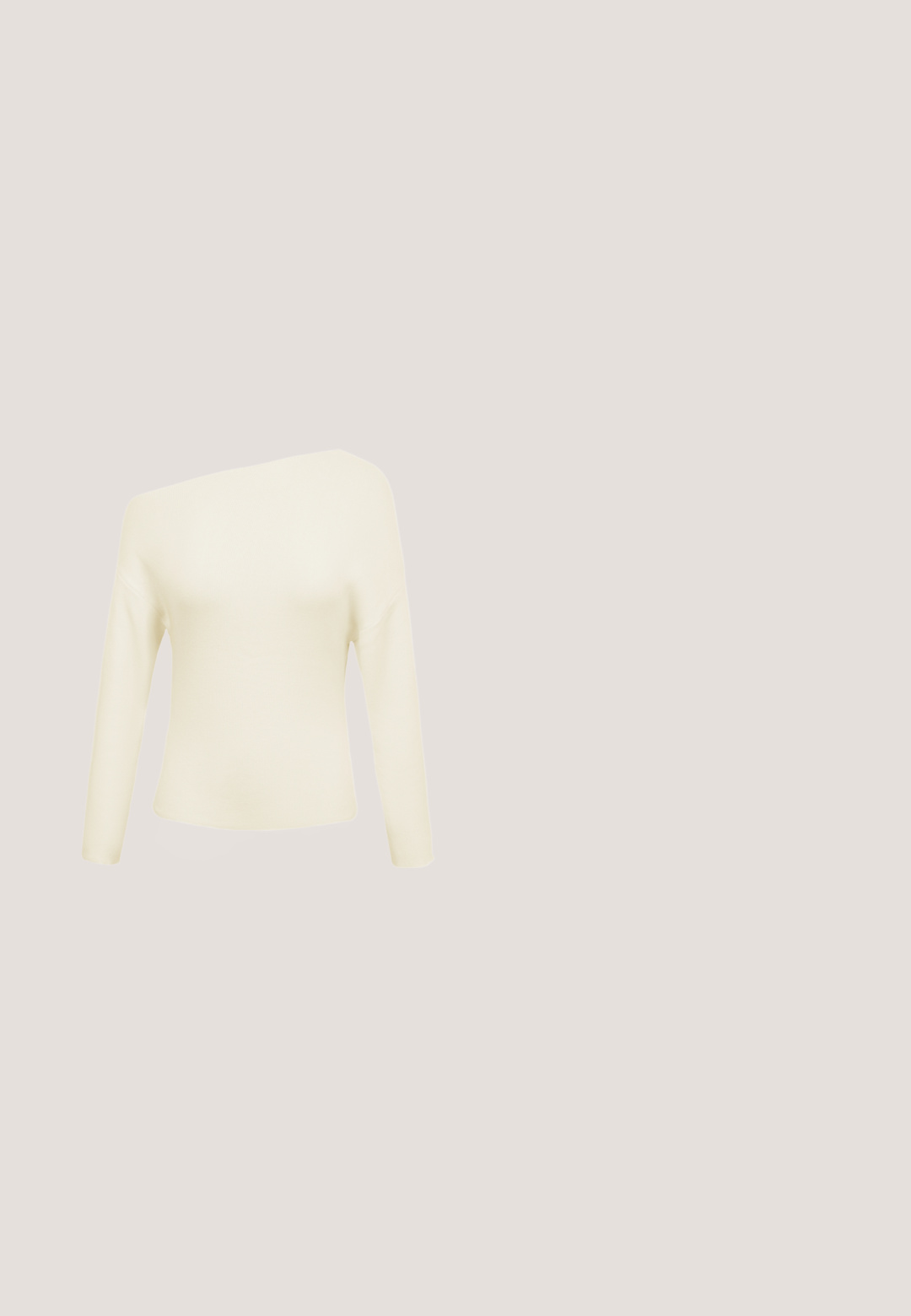 Kremfarvet off-shoulder ribstrikket sweater med lange ærmer og en talje, der sidder tæt, vist på en ensfarvet baggrund.; Lysvasket denimskjorte med spidse kraver, to brystlommer og knaplukning. Har kontrastsyet og frynset kant.; Sorte bell-bottom jeans lavet af denim, med en høj talje, frontlommer, knaplukning og en ren finish ved kanten.; Brune læder ankelstøvle med elastiske sidepaneler, guldringe accent og kraftig sort sål. Har brogue-detaljer på overdelen.; Brun suède taske med en blød tekstur, der har en buet silhuet, korte læderhåndtag og en logoplade nær bunden.; Calvin Klein SPIRAL - Armbånd - silver-coloured