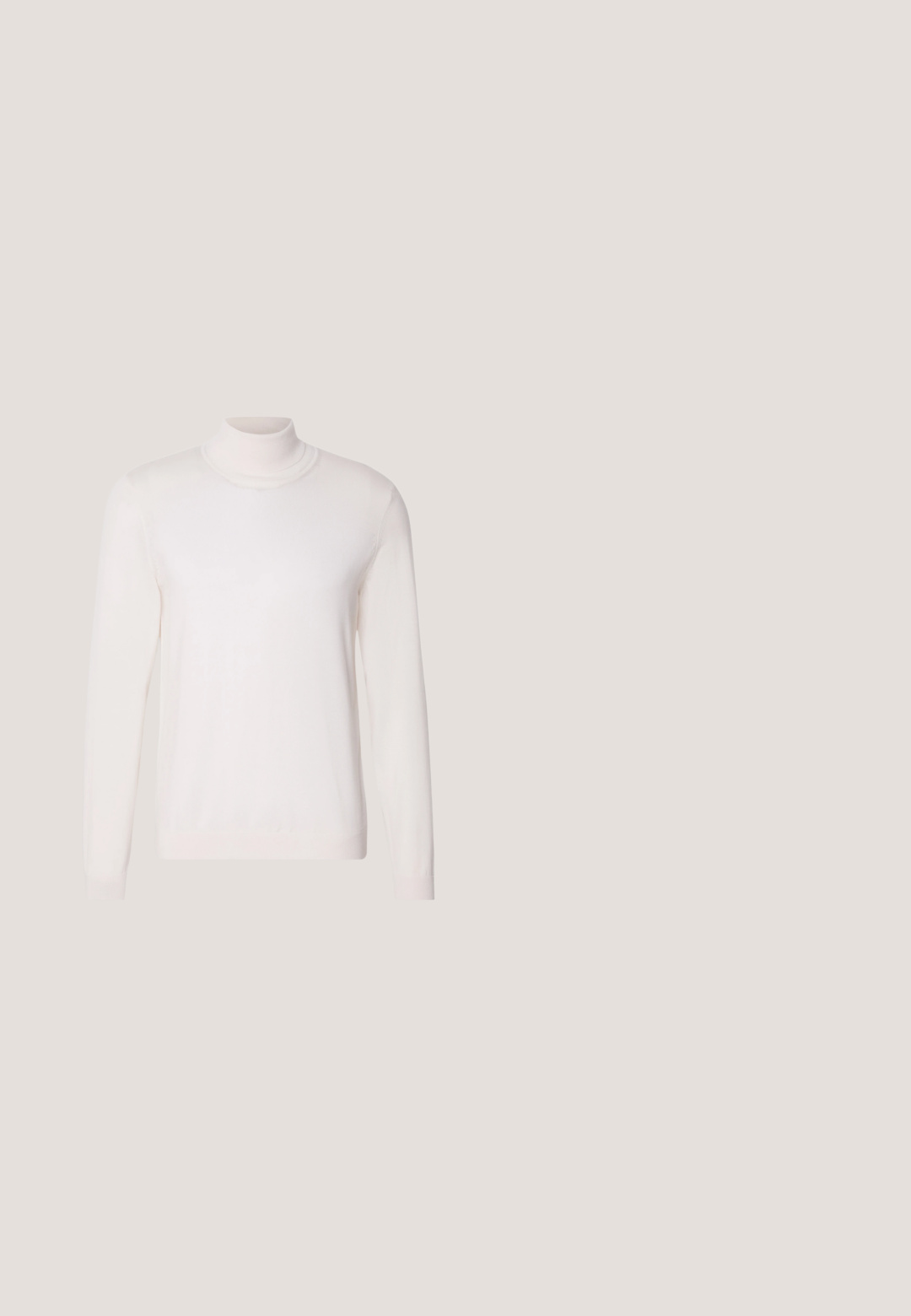 Pull à col roulé rose clair avec des manches longues, texture douce, col et poignets côtelés, présentant un design classique et ajusté.; Débardeur beige en maille avec motif côtelé horizontal et petites perforations sur toute la surface, doté d'un col rond côtelé et d'un ourlet côtelé.; Pantalons larges beiges en tissu doux, dotés de deux poches avant, d'une fermeture à bouton et de plis le long des jambes.; Sneaker basse blanche avec talon noir, fermeture à lacets, perforations subtiles et logo "BOSS" sur le côté, vue depuis le profil extérieur.; Sac banane noir en tissu, avec une poche zippée à l'avant, un grand compartiment principal et un logo "BOSS" blanc sur l'avant. Texture lisse, forme structurée.; Collier en chaîne argentée avec un design de maillons alternés. Comprend des maillons plats et rectangulaires ainsi qu'un fermoir sécurisé, avec une texture lisse sur l'ensemble.