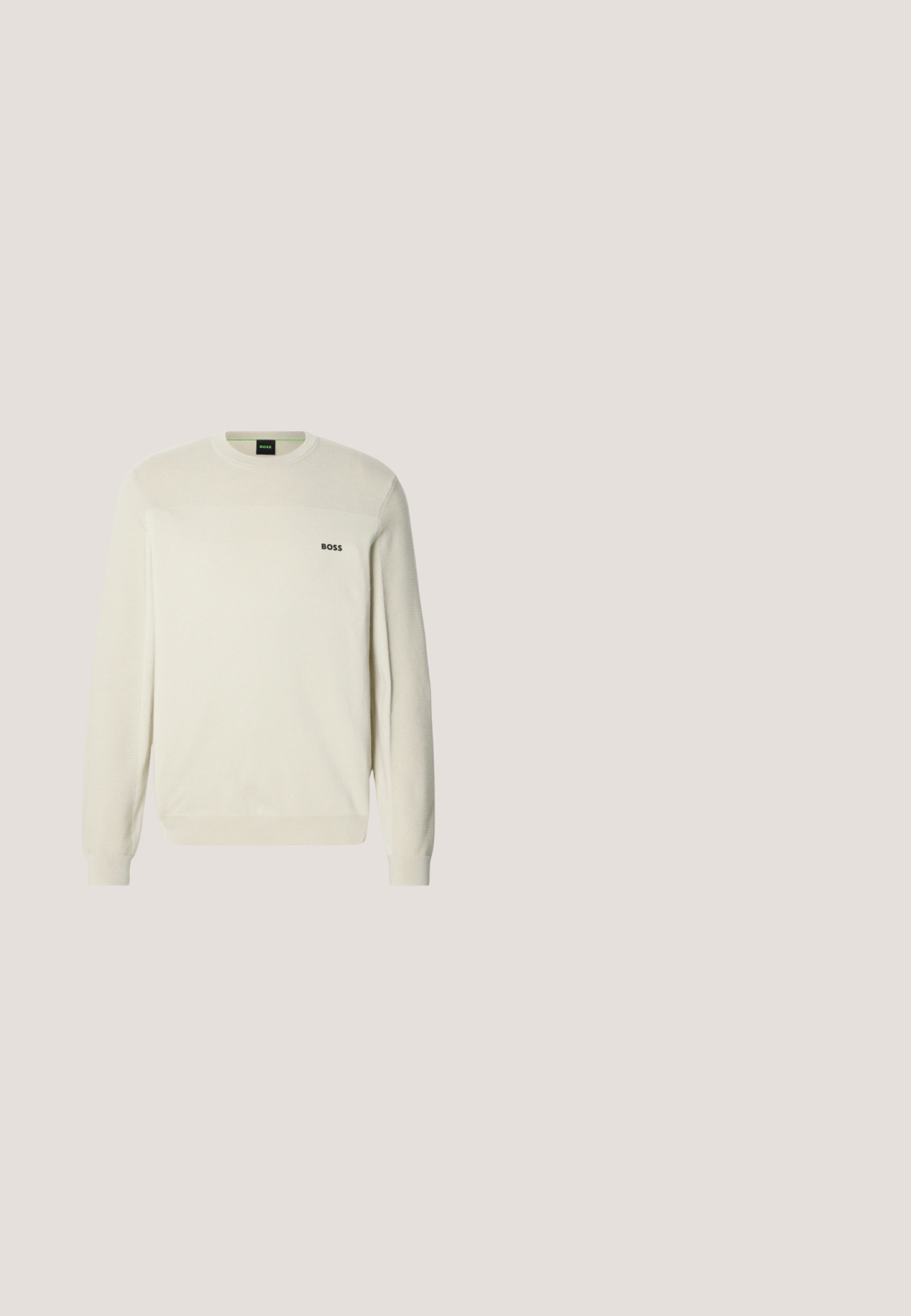 Pull crème à col rond, tissu texturé, poignets et ourlet côtelés. Présente un logo "BOSS" noir sur la poitrine.; Chemise à manches longues rose clair en tissu lisse. Dotée d'un col pointu et d'une fermeture à boutons à l'avant avec des boutons contrastés.; Pantalon homme sur mesure de couleur marron clair avec passants de ceinture, plis, bouton à l'avant et braguette zippée, posé à plat sur un fond blanc.; Mocassins en cuir marron avec une finition lisse, bout arrondi, sangle décorative et semelle en caoutchouc noire. Présente un détail de coutures minimal.; Lunettes de soleil rectangulaires brun foncé avec des verres teintés et des branches légèrement incurvées, posées sur une surface claire.; Ceinture en daim de couleur marron clair, avec une texture lisse et une boucle en métal argenté. Présente cinq trous et des bords cousus pour une meilleure durabilité.