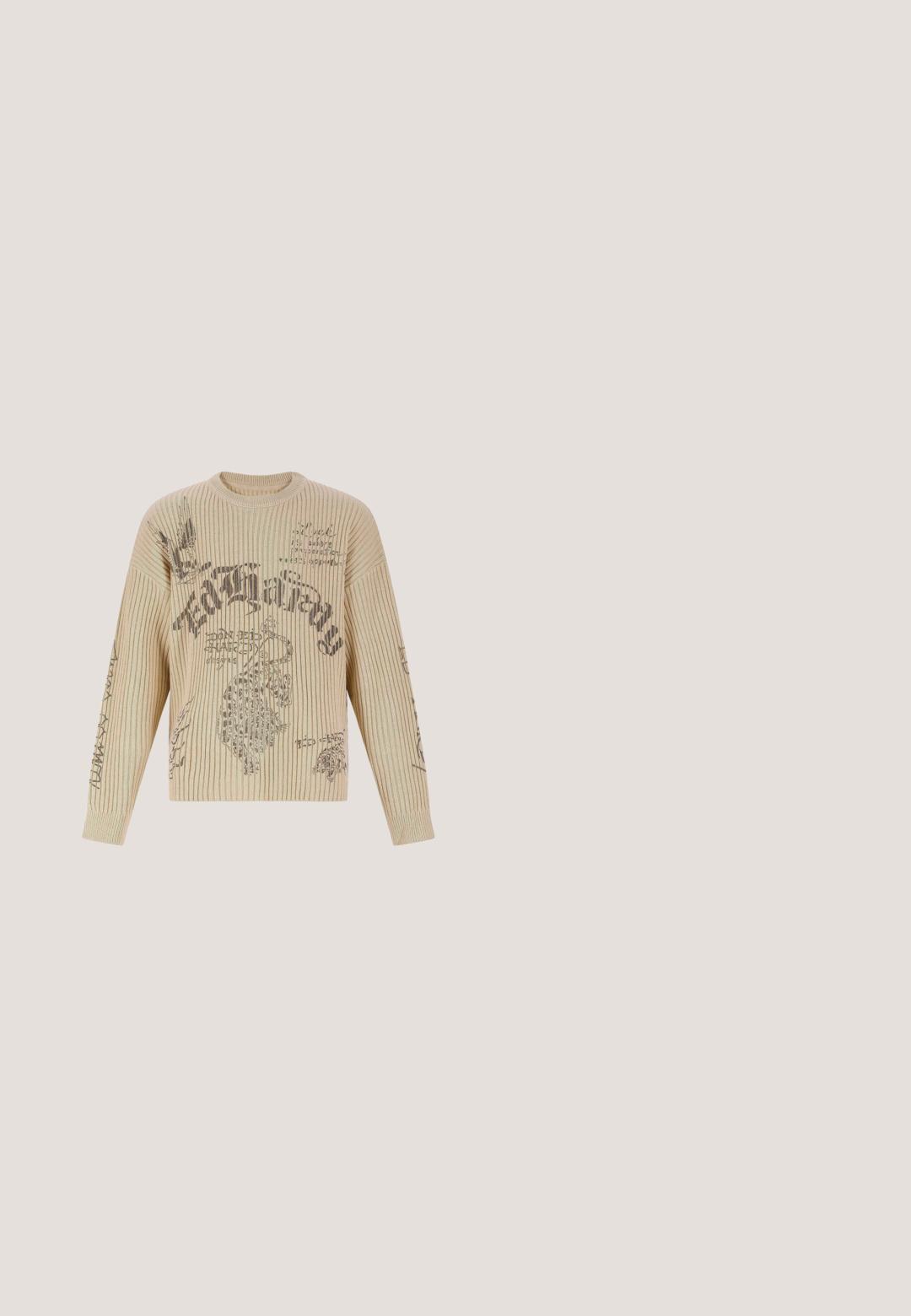 Beige ribbet sweater med lange ærmer, prydet med sort trykt tekst og grafiske designs. Rund halsudskæring med en afslappet pasform.; Sort kordfløjlsknappet jakke med to brystlommer og et lille rødt broderet logo på venstre lomme.; Sorte denimbukser med en afslappet pasform, der har knappelukning, fem lommer og kontrasterende stikninger.; Brune læder ankelstøvle med metaløjer, hvid pelsforing, sort polstret krave, robust sål og præget logo på siden.; Slanke rektangulære mørke solbriller med rammeløse grå linser og tynde sølvfarvede arme på hvid baggrund.; Urban Classics BANDANA PATCHWORK COOLING  - Skuldertasker - black orange