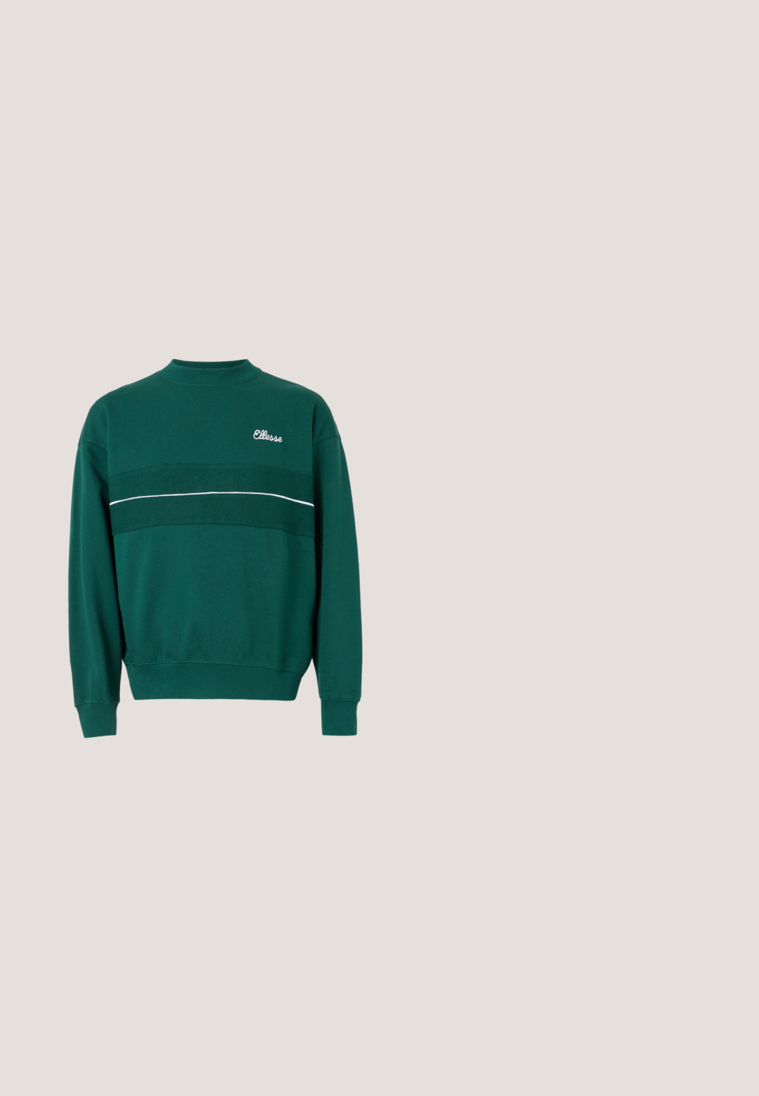 Grøn crewneck sweatshirt med ribbede manchetter og kant, der har et struktureret horisontal stribe og "Ellesse"-logoet på venstre bryst.; Grøn polo shirt lavet af bomuld med en kontrasterende blå krave og manchetter. Har et broderet logo og et lille farverigt design på brystet.; Grønne sportbukser med elastisk talje, med hvide sidelister og lige ben design. Glat tekstur, moderne pasform.; Hvide sneakers med grønne accenter og en tekstureret gummisål. Har velourdetaljer, snørebåndsdesign og Lacoste-branding på siden.; Gule gennemsigtige rektangulære solbriller med mørke linser og grønne og blå spidser på hvid overflade.; Sort nylon bæltetaske med en glat overflade, lynlås lukning og et lille grønt Lacoste krokodille logo på forsiden. Designet til let transport.