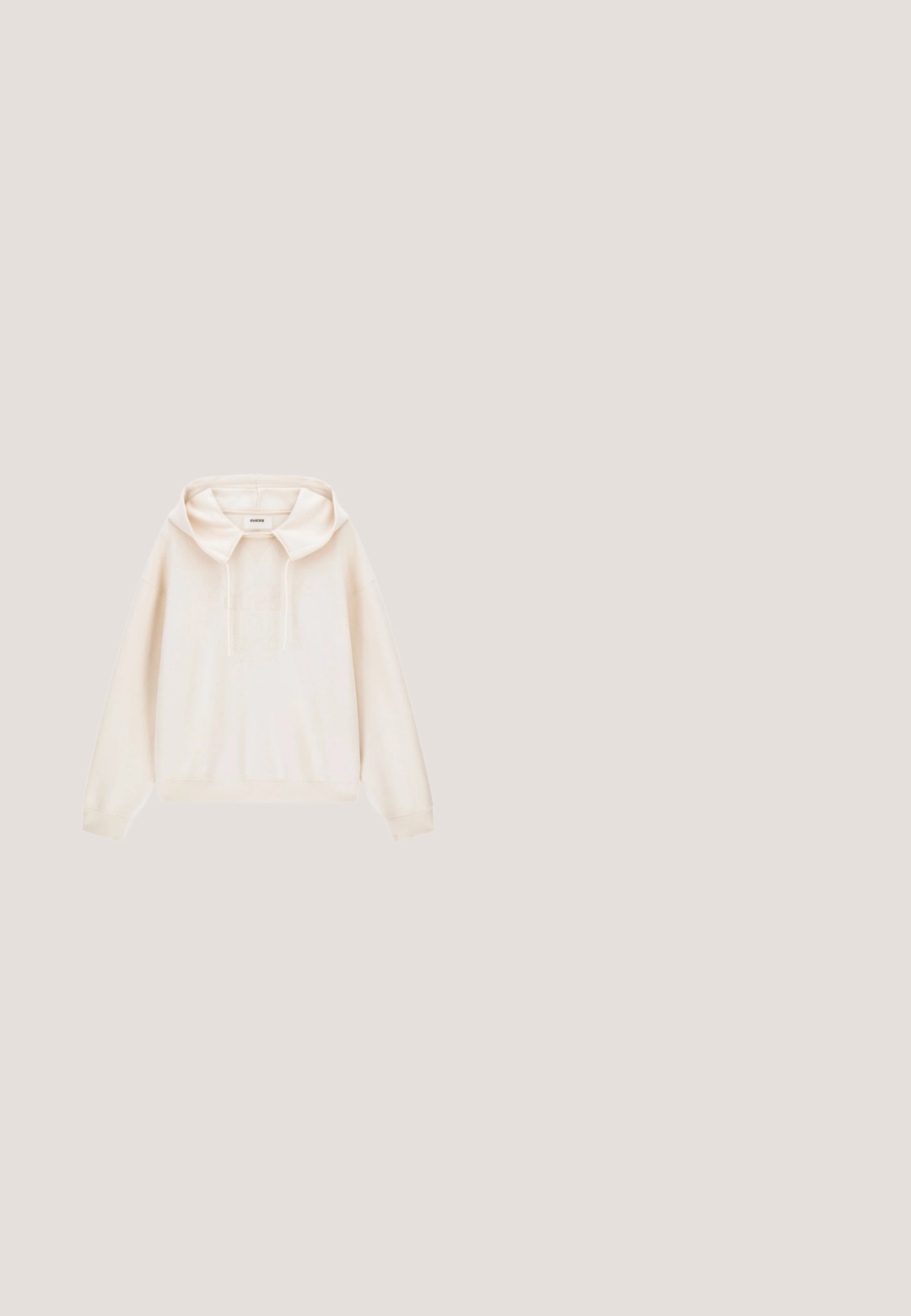 Licht beige pullover hoodie met lange mouwen, voorzak, trekkoord in de capuchon en geribbelde boorden en zoom van Guess.; Wit T-shirt met korte mouwen en ronde hals, met kleine rode "MICHAEL KORS" tekst gecentreerd op de borst.; Joggingbroek in crèmekleur met elastische tailleband, veter aan de voorkant, zijzakken en elastische boorden bij de enkels.; Bruine lage sneaker met witte zool en streep, gestructureerd sterpatroon op de neus en merknaam gegraveerd nabij de hiel.; Beige crossbodytas met voorvak, zwarte gespband, goudkleurige hardware en een subtiel geperst patroon op het stofoppervlak.; Armani Exchange CHAIN - Armband - gold-coloured