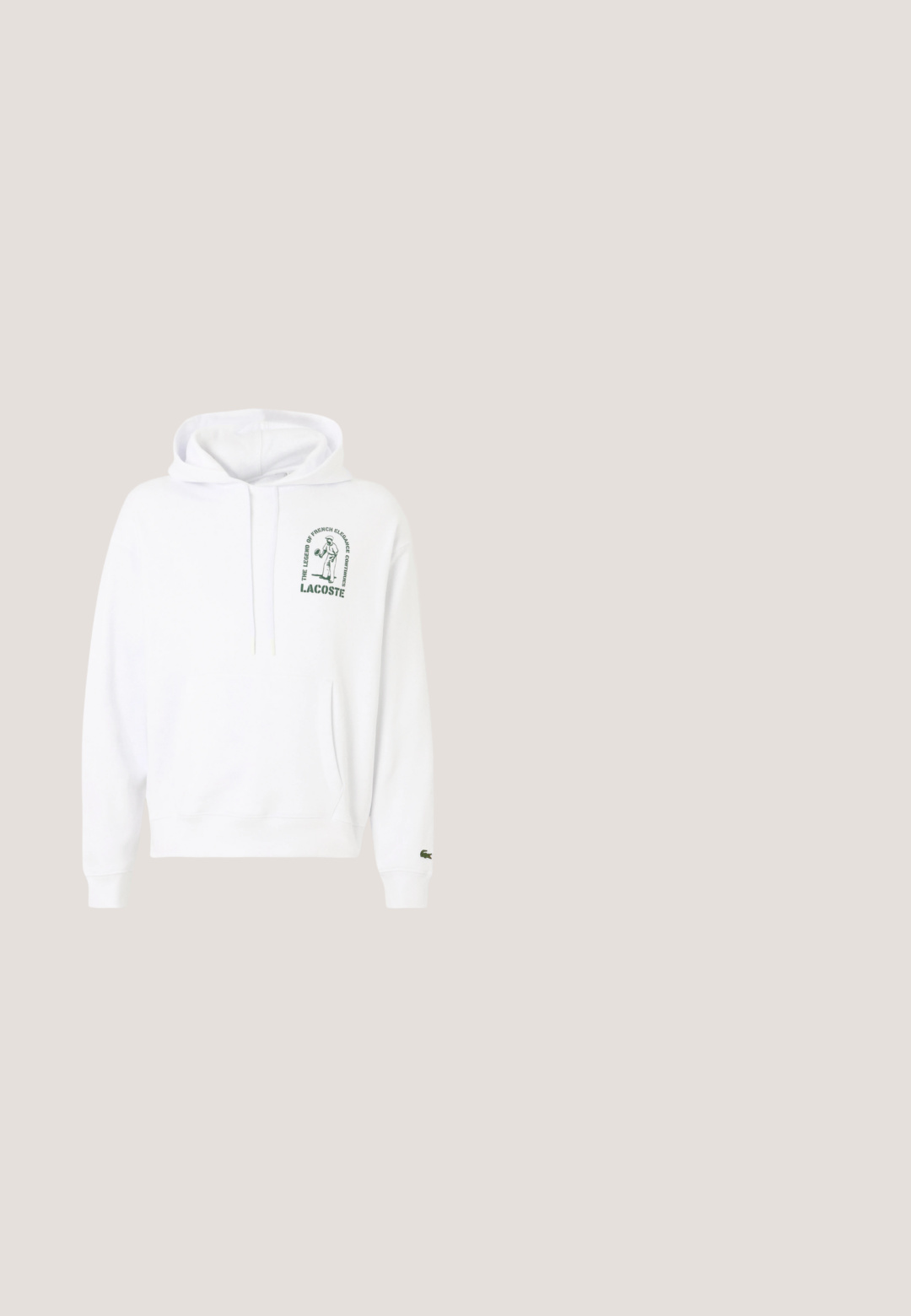 Weißer Hoodie mit einer Kängurutasche, Kapuze mit Kordelzug und grünem, aufgedrucktem Lacoste-Logo. Rippbündchen und Saum. Weiche Stofftextur.; Weißes Polo-Shirt mit einem türkisen Kragen und Akzenten an den Ärmeln, versehen mit einem kleinen herzförmigen Logo. Hergestellt aus einem glatten Stoff mit einem klassischen Schnitt.; Schwarze Cargo-Hosen aus strapazierfähigem Material, mit mehreren seitlichen Taschen, geradem Bein und einem Knopfverschluss an der Taille.; Schwarze Leder-Chelsea-Stiefel mit elastischen Seitenpanels, runder Zehenkappe, Zuglaschen und einem niedrigen, gestapelten Absatz. Glatte Textur und klassisches Design.; Schwarze Calvin Klein Schultertasche mit verstellbarem Riemen, Vorderklappe, Schnallenverschluss und sichtbarem Markenlogo-Patch.; Diesel DAVE - Gürtel - t8013