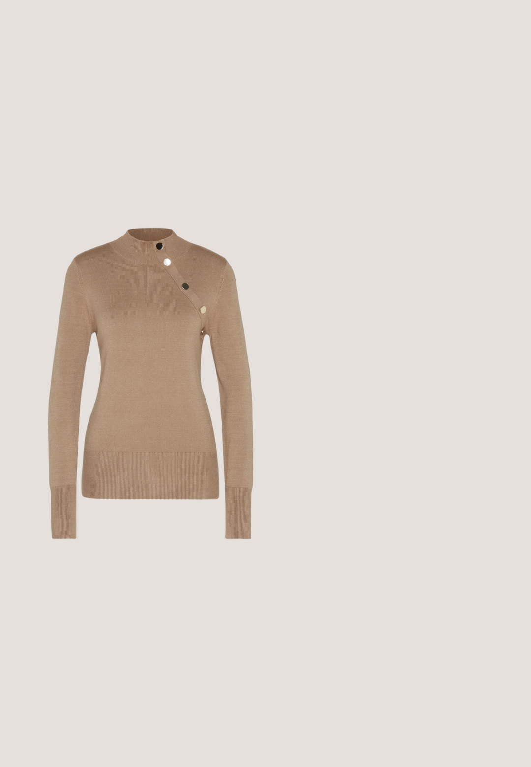 Morgan Striktrøje - taupe type; Beige chinos lavet af letvægtsstof, med slim fit, standard talje, bæltesløjfer og frontlommer. Glat tekstur.; Leopard-print Mary Jane sko med spids tå, blødt stof overdel og en rem forsynet med en guldbuckle. Kig til cremeforing og sål.; Brune skildpaddesolbriller med en oktagonal ramme og gradientlinser. Guldtonede hardware-accenter på stængerne.; Brun faux læder tote taske med to lange håndtag og en matchende lille pung. Overfladen har et struktureret mønster og guldfarvede hardware detaljer.; Guld snoede hoops øreringe med en glat overflade, der har en transparent baggrund og hardware i guldtoner.
