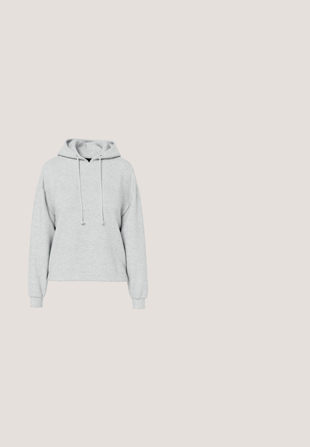 Grå hættetrøje med rummelig pasform, lange ærmer og justerbar hætte. Stoffet virker blødt med en subtil tekstur uden synlige mønstre eller detaljer.; Sort T-shirt med korte ærmer lavet af bomuld, prydet med små guld hjerter, der er jævnt fordelt over stoffet. Rund halsudskæring.; Mørkegrå bukser med vide ben, elastik i taljen og bindesnøre, med detaljerede forreste sømme og en afslappet pasform.; Sorte lakerede Mary Jane-sko med rund tå, spænde og kraftig hæl. Båret med lysfarvede ankelstrømper.; Mørkegrå stofpose med et buet håndtag, blød tekstur og rund form. Ingen synligt hardware eller pynt.; Sølv stjerneformede øreringe med en glat, poleret finish på en ensfarvet hvid baggrund.