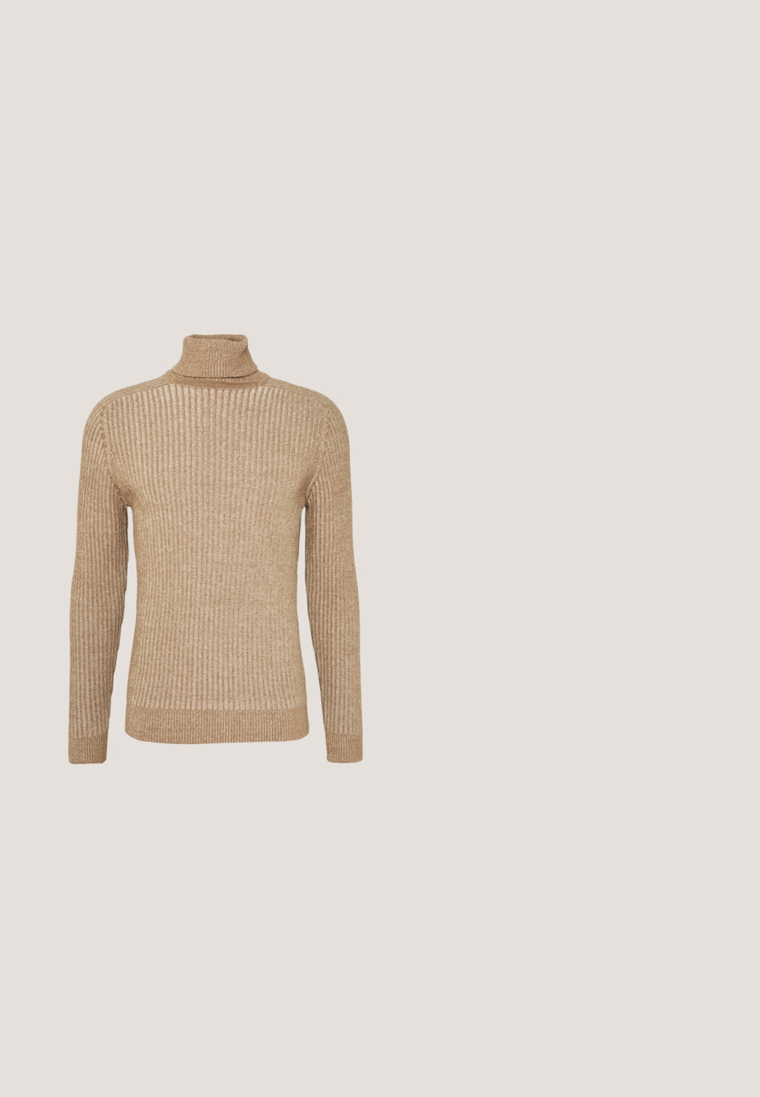Beige ribbet turtleneck sweater med lange ærmer, tekstureret stof, tætsiddende design og en let løs krave. Enkel og neutral farve.; Brun knap-oppet skjorte med strikket svulmønster, letvægtigt stof, lange ærmer og hvide knapper foran til lukning.; Lysebrune corduroybukser. Funktioner inkluderer en justerbar talje med snor, to sidelommer og lodret ribbet tekstur. Afslappet pasform.; Sneaky Steve RISTY SHOE - Støvletter - cognac texas; Brun mønstrede crossover taske med et trekantet logo, sort og brun rem samt lynlås. Har geometrisk design på stoffet.; Tan ruskindsbælte med sølv firkantet spænde og præget "GUESS" på læderløkke, lagt fladt på hvid baggrund.