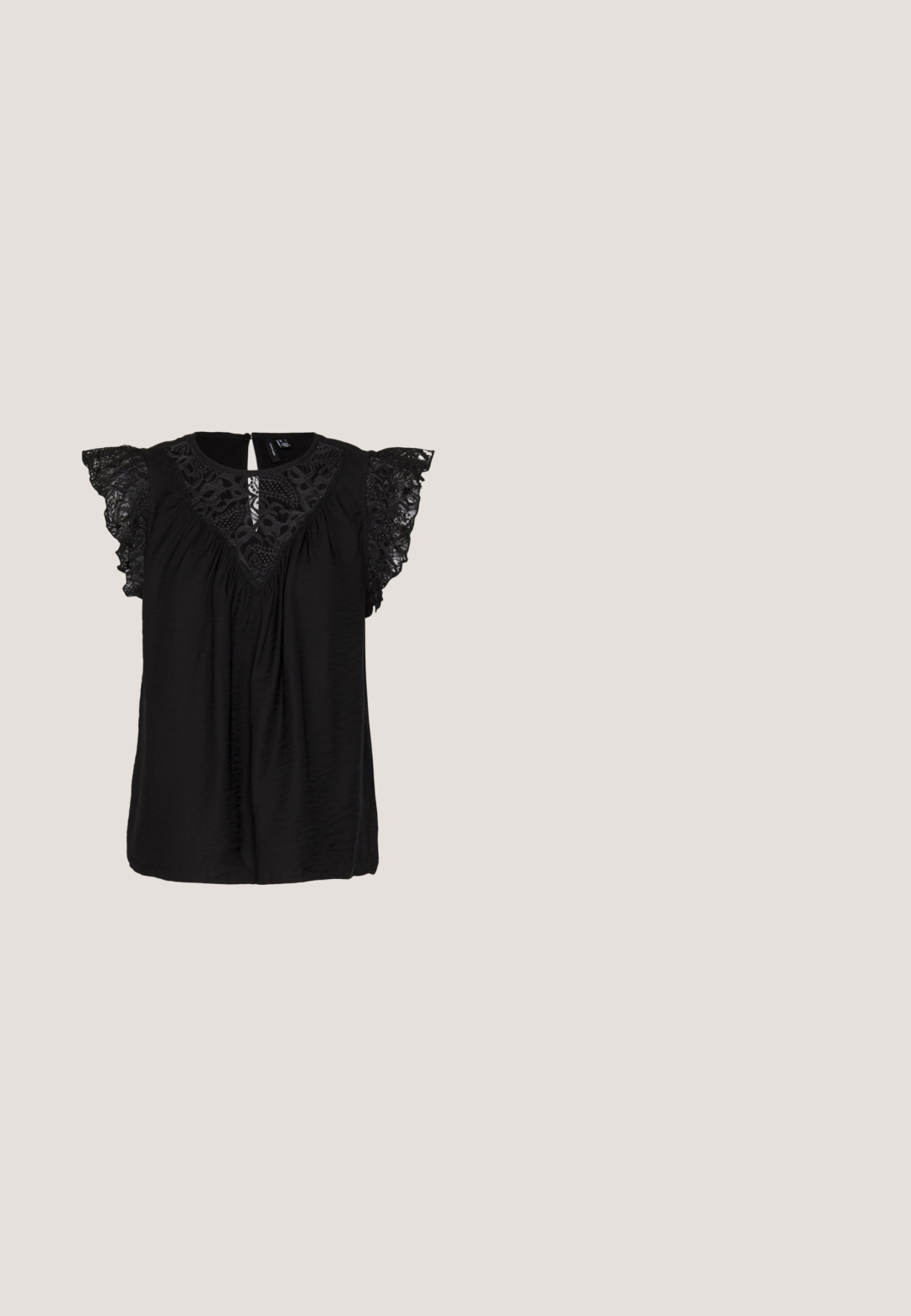 Vero Moda VMPURA   - Blouse - black; Zwarte rok met een smockband die gerimpeld is, met een metallic merklabel. De stof lijkt licht en gestructureerd.; Zwart slingback-schoen met een scherpe neus, glad materiaal, zilveren oogjes en een gesp. Platte zool met minimale profiel.; Ronde zonnebrillen met transparante grijze monturen en grijs-getinte lenzen. Metalen accenten op de veren en gebogen armen voor stabiliteit.; Zwarte schoudertas van krokodillenleer met een afneembare schouderriem en een handgreep aan de bovenkant. De tas heeft een klep sluiting en een gladde afwerking.; Zilveren creolen met een gepolijste afwerking, uitgerust met een cirkelontwerp en naadloze scharnieren, die een gladde textuur tentoonstellen.