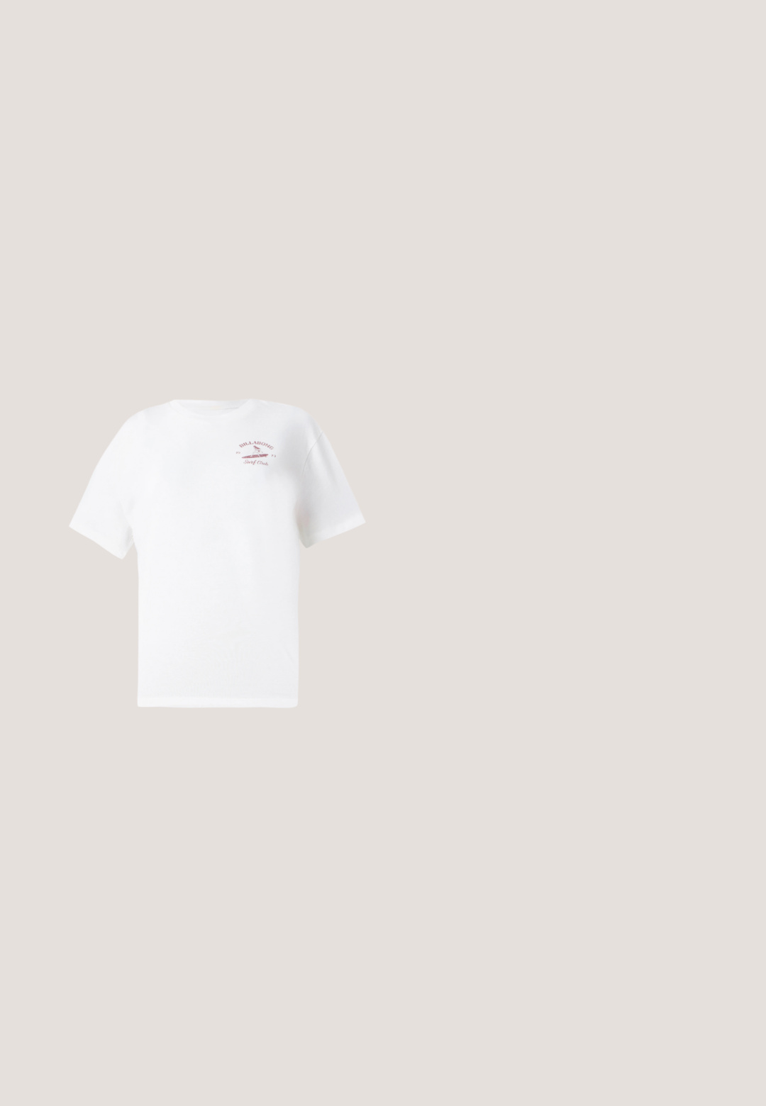 T-shirt blanc à manches courtes avec un petit logo rouge "Billabong Surf Club 1973" et un graphique de surfeur sur le coin supérieur gauche de la poitrine.; Pantalons beiges évasés en mélange de coton, dotés de poches standard, d'une fermeture à bouton sur le devant et de détails de couture le long des coutures.; Baskets blanches Adidas avec lacets et rayures, suspendues en l'air au-dessus d'une surface en pierre texturée et des marches dans un environnement en niveaux de gris.; Lunettes rectangulaires teintées de brun avec une finition brillante, dotées de branches fines et de verres transparents. Logo visible sur la branche gauche.; Sac bandoulière en daim vert olive avec sangle réglable et poche avant zippée sur fond blanc uni.; Pilgrim Boucles d'oreilles - gold-coloured