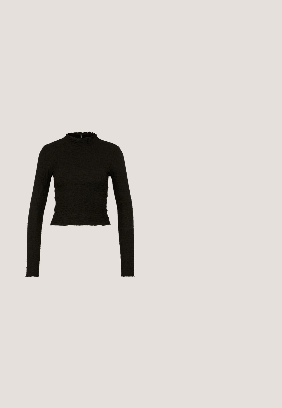 ONLY ONLLUCA STRUCTURED - Langærmet T-shirt - black; Sort mini nederdel lavet af blødt, strækbart materiale med en subtil glans. Har rynkedetaljer og snøre på den ene side.; Sorte knæhøje støvler med en glat læderfinish, rektangulære blokhæle og sidesyning, sat sammen med en vinrød nederdel.; Even&Odd Solbriller - black; Sort rektangulær skuldertaske med en enkelt justerbar rem og lynlås i toppen på en ensfarvet baggrund.; Sølv hoop øreringe med en sløjfedetail i midten, der fremhæver en poleret overflade og en glat tekstur.