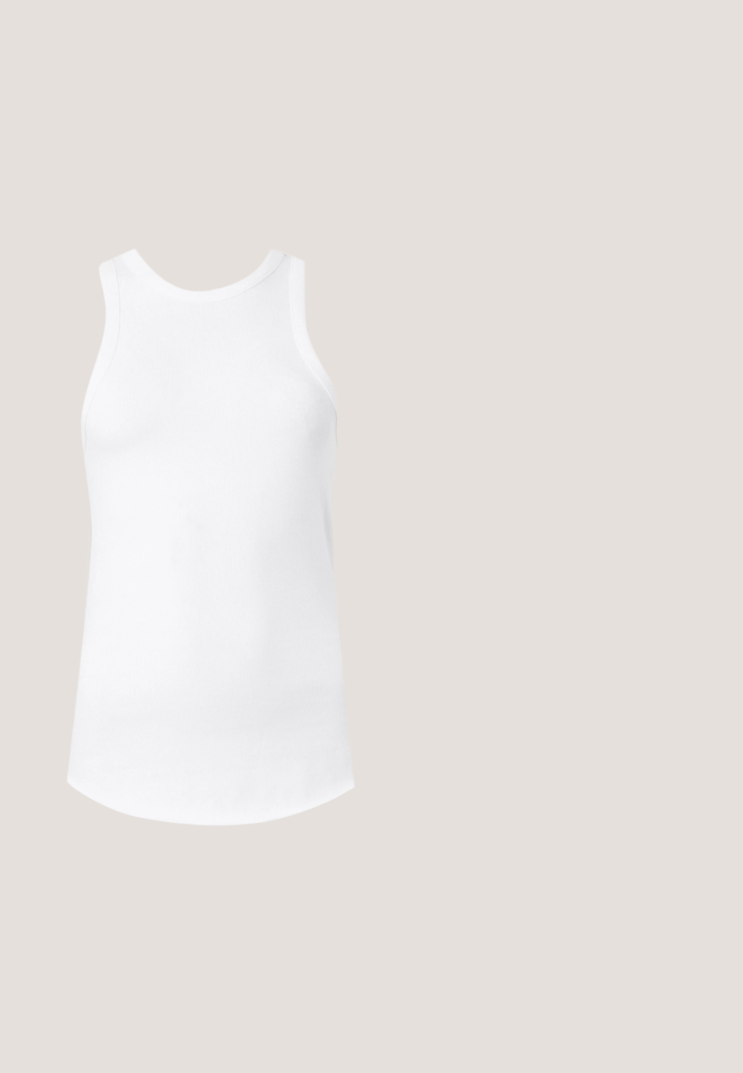Witte mouwloze ribgebreide tanktop met ronde halslijn en gebogen zoom, weergegeven op een eenvoudige lichtgrijze achtergrond.; Grijze rok van gestructureerde stof met een voorste knoopsluiting en een zijzak. Heeft een subtiele versleten uitstraling en gestikte details.; Bruine leren cowboylaars met een spitse neus, wiggenhak en decoratieve borduursels. Heeft een hoge schacht en een trekriem.; Transparante rechthoekige bril met heldere monturen en pootjes, geplaatst op een witte ondergrond met zachte schaduwen.; Zwarte tas gemaakt van zacht, gladde stof. Beschikt over een geplooide handgreep en een trekkoordsluiting, met een rechthoekige vorm en geen zichtbare hardware.; Drie glanzende gouden open manchetstijl ringen met gladde, gebogen oppervlakken, gerangschikt op een lichtgrijze achtergrond.
